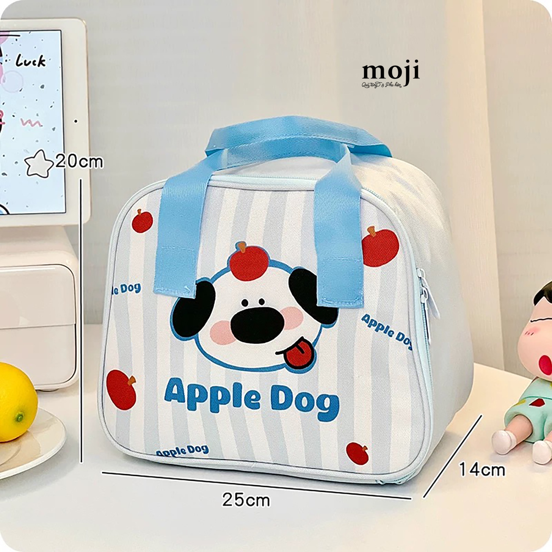 Túi đựng cơm giữ nhiệt Fruit apple dog face 15x21x22