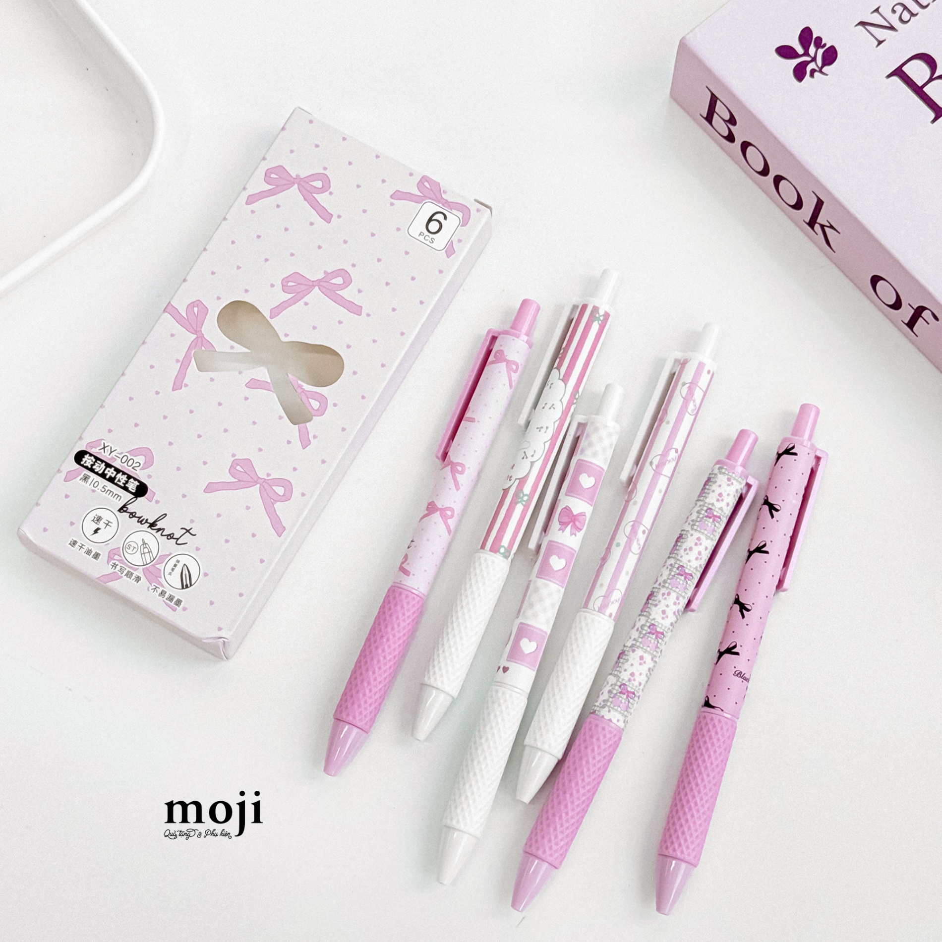 Bút viết set6 mực đen Heart bow nơ