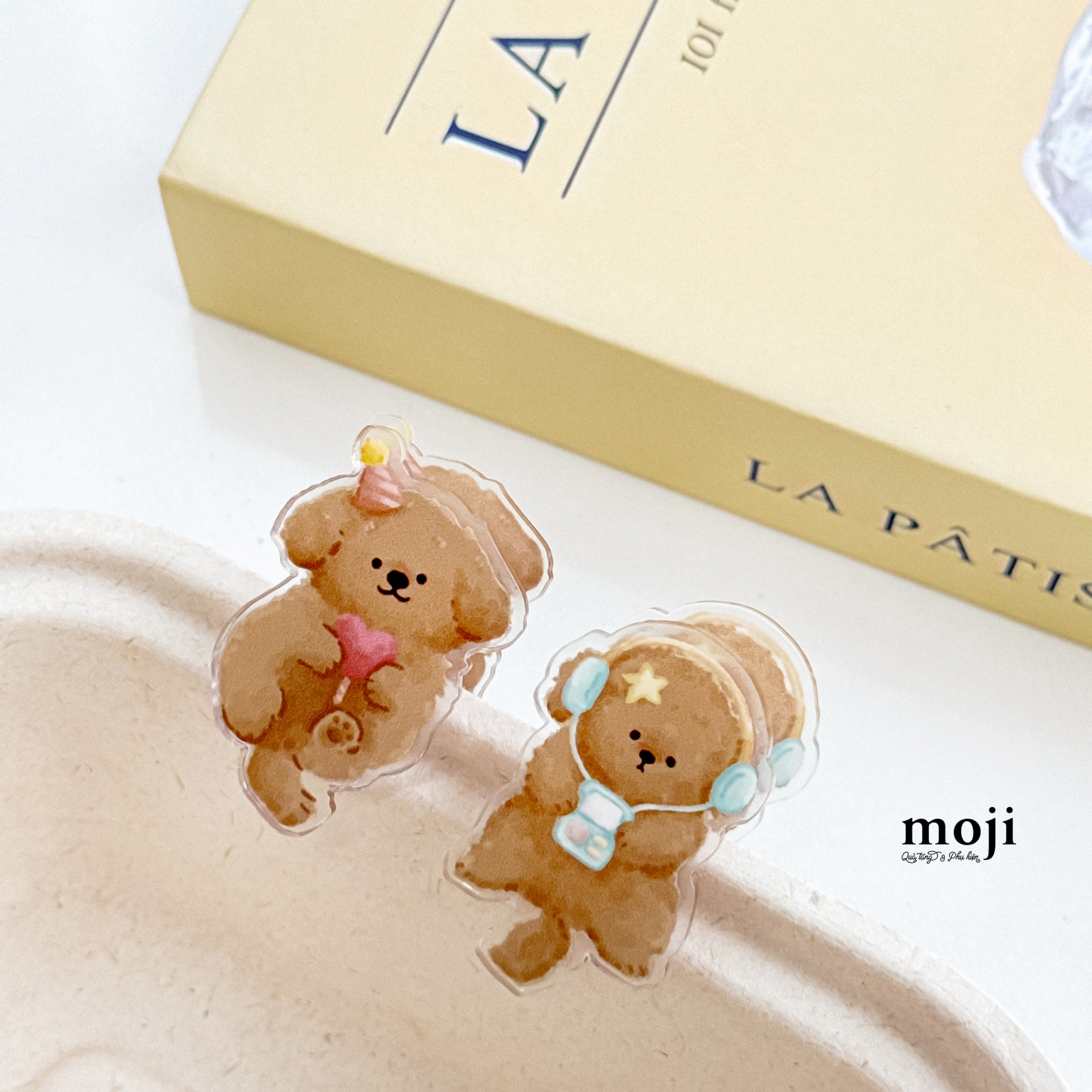 Kẹp tài liệu mini acrylic Cute dog heart star nghe nhạc painting