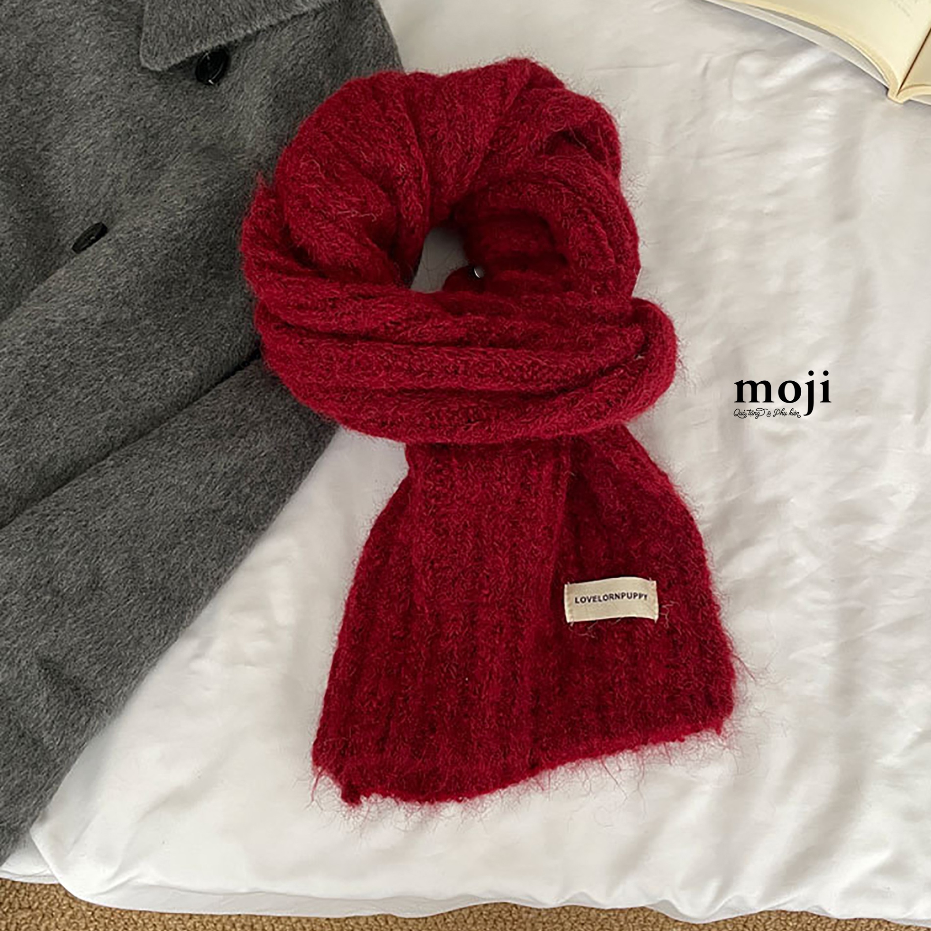 Khăn len cashmere Basic 1 màu vân sọc 22x150