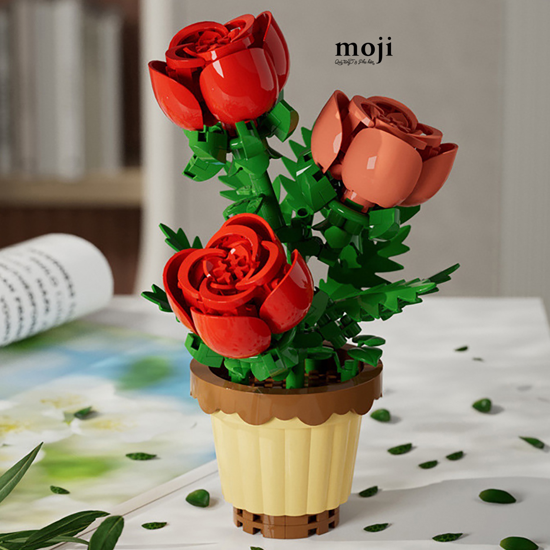 Đồ chơi xếp hình hoa hồng rose flower 7x7x11