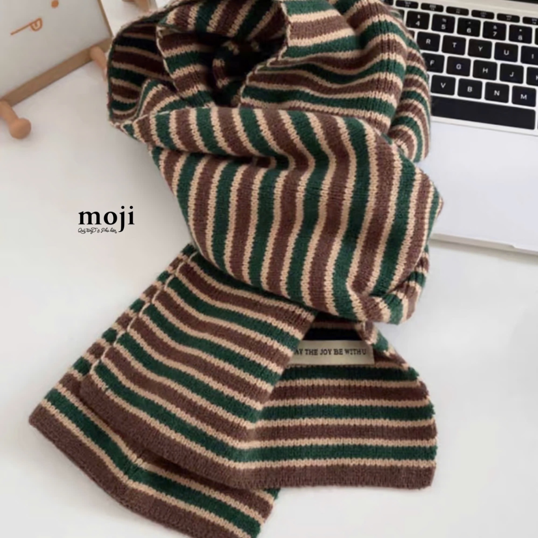 Khăn len cashmere Basic họa tiết sọc ngang phối màu 22x140