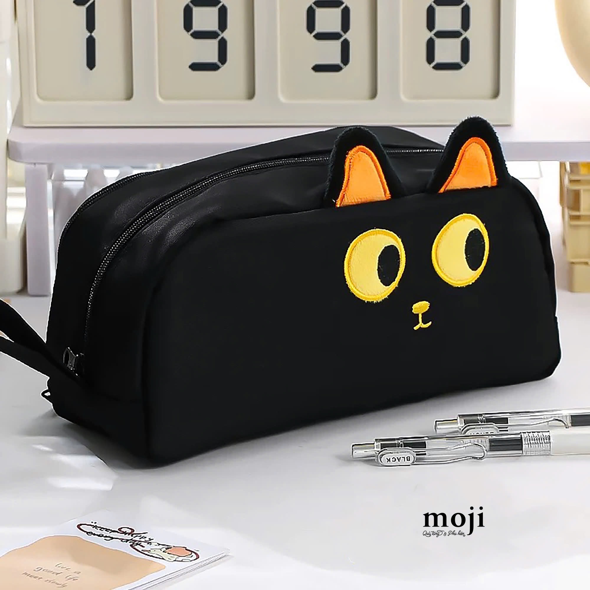 Hộp bút lớn Black cat basic face có tai 8x11x22