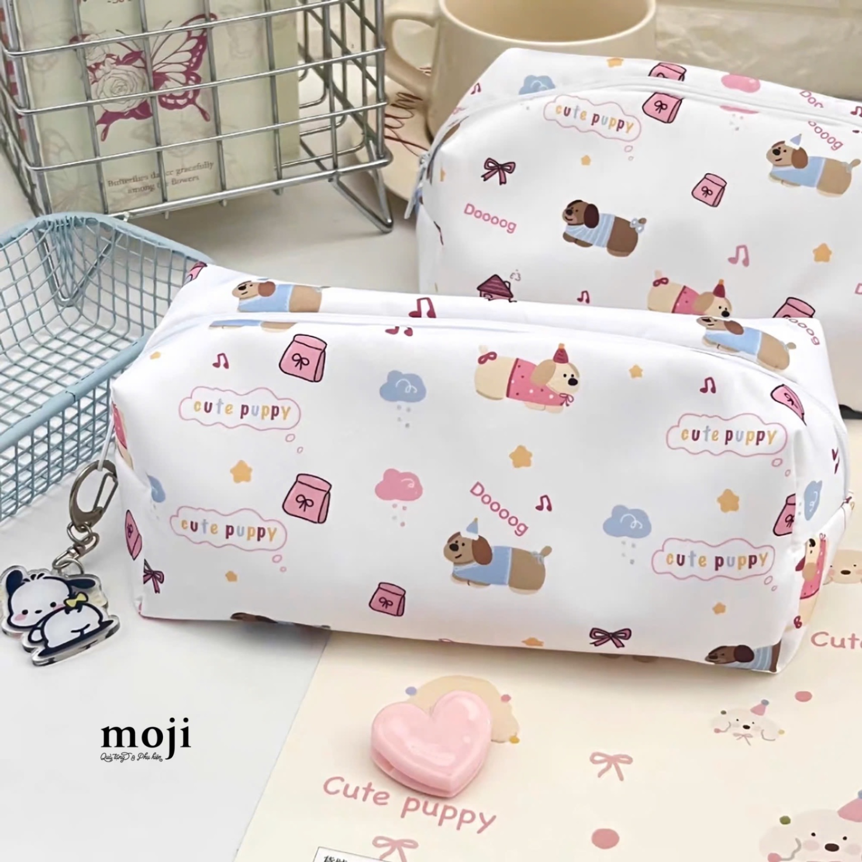 Hộp bút lớn Cute puppy dog bow nơ bag 7x7x18