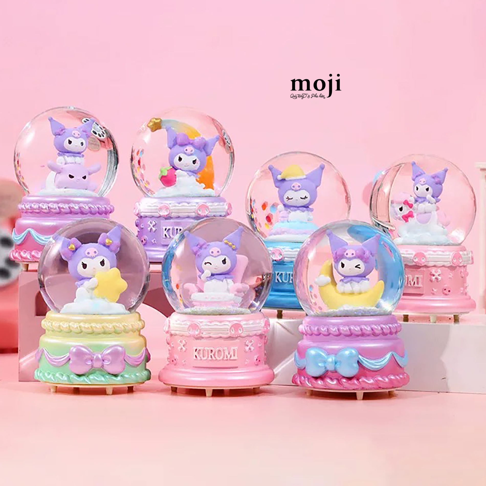 Quả cầu tuyết Sanrio family Kuromi bow nơ cake có đèn 7x10