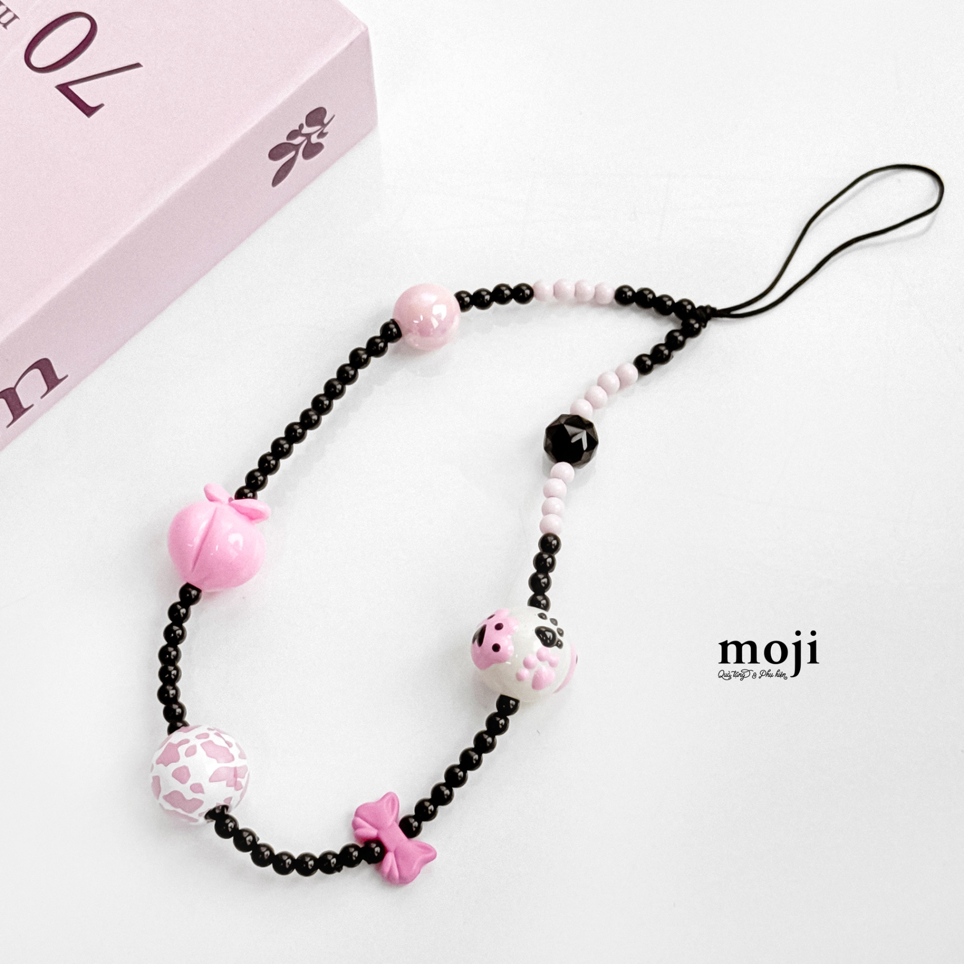 Dây đeo điện thoại Fruit peach bow nơ hạt tròn