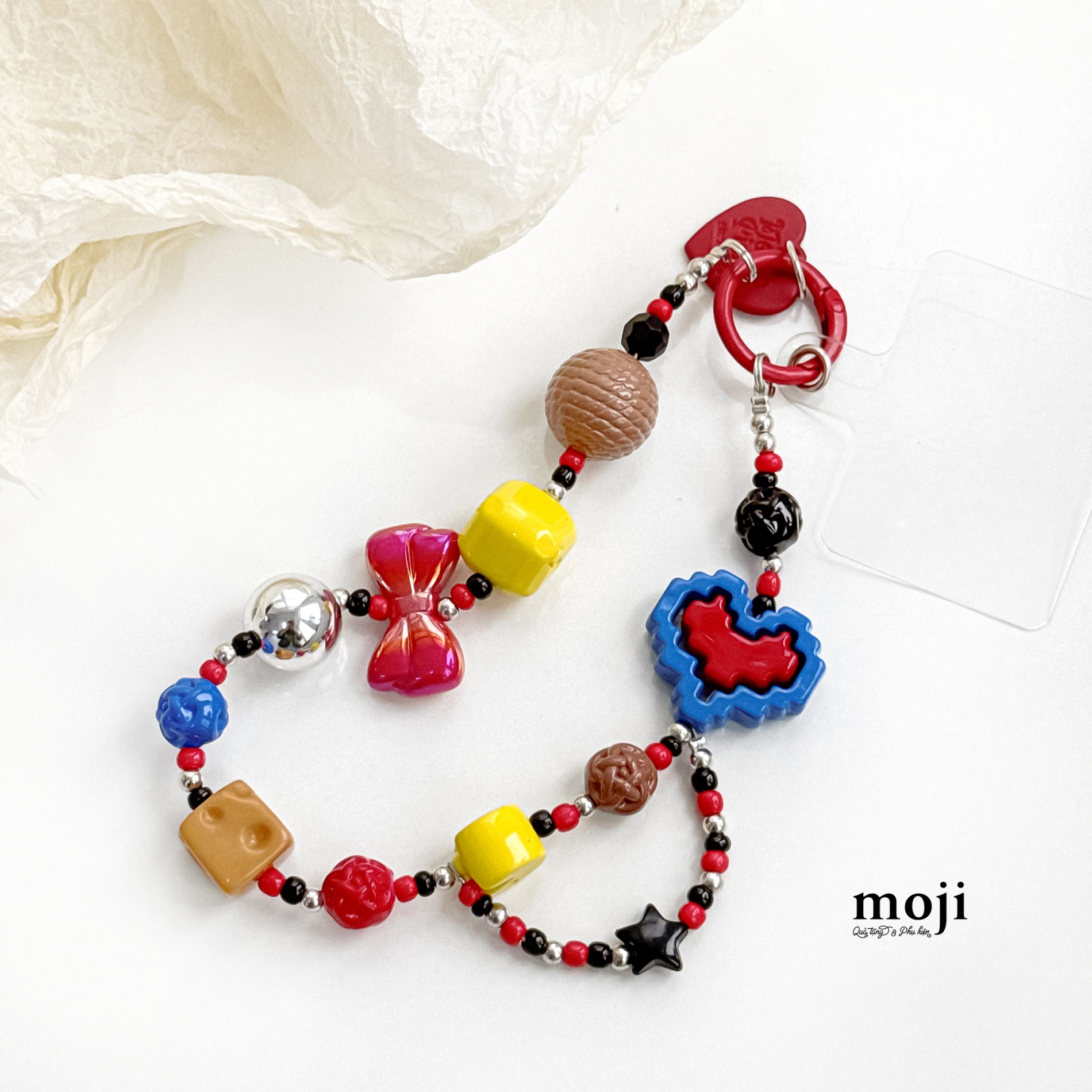 Dây đeo điện thoại Heart bow nơ pacman kèm phụ kiện
