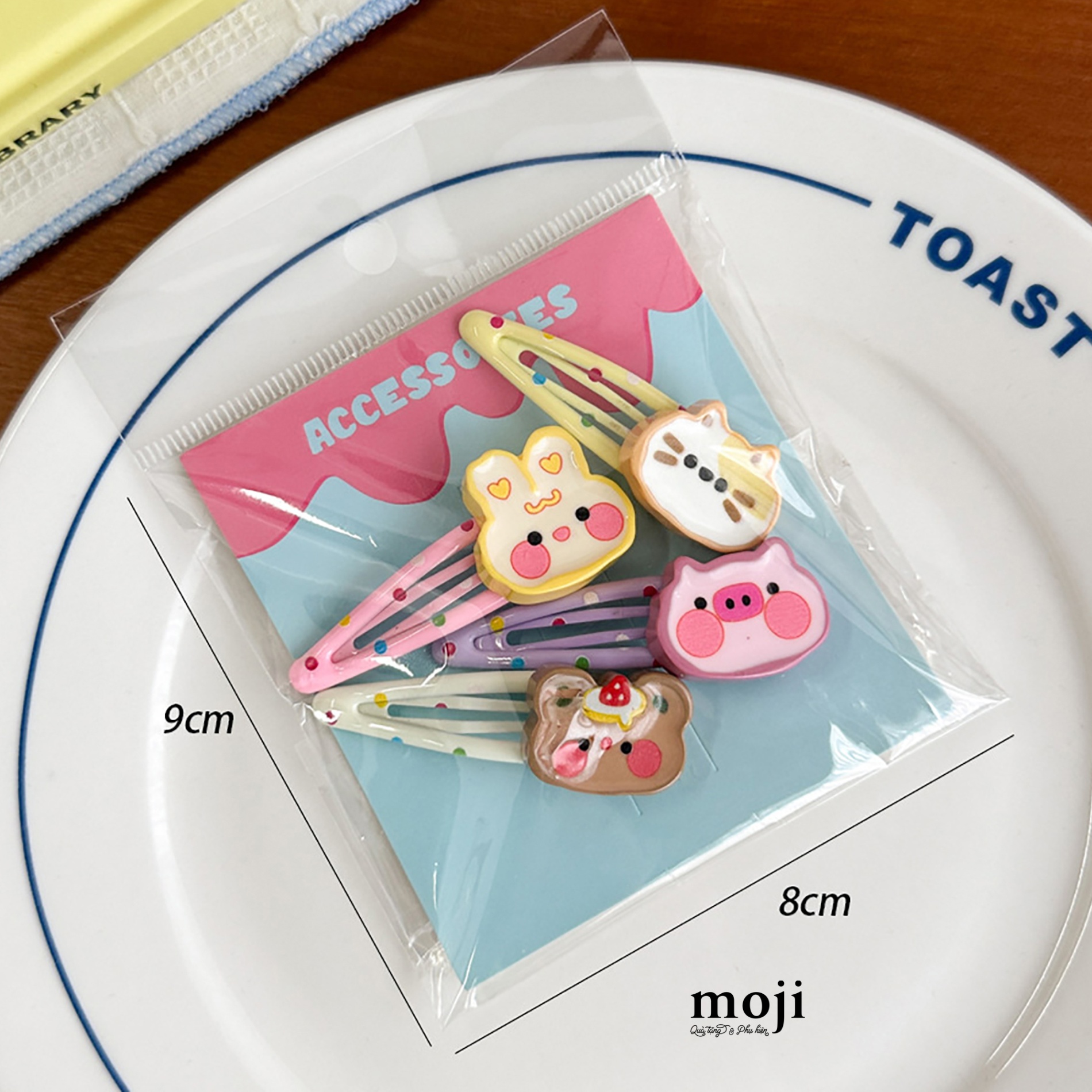 Kẹp tóc MJ Cute animal face chấm bi màu sắc set4