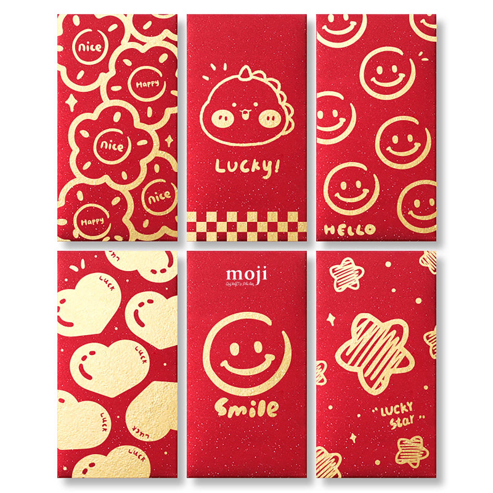 Bao lì xì Dinosaur khủng long lucky smile flower heart star set6