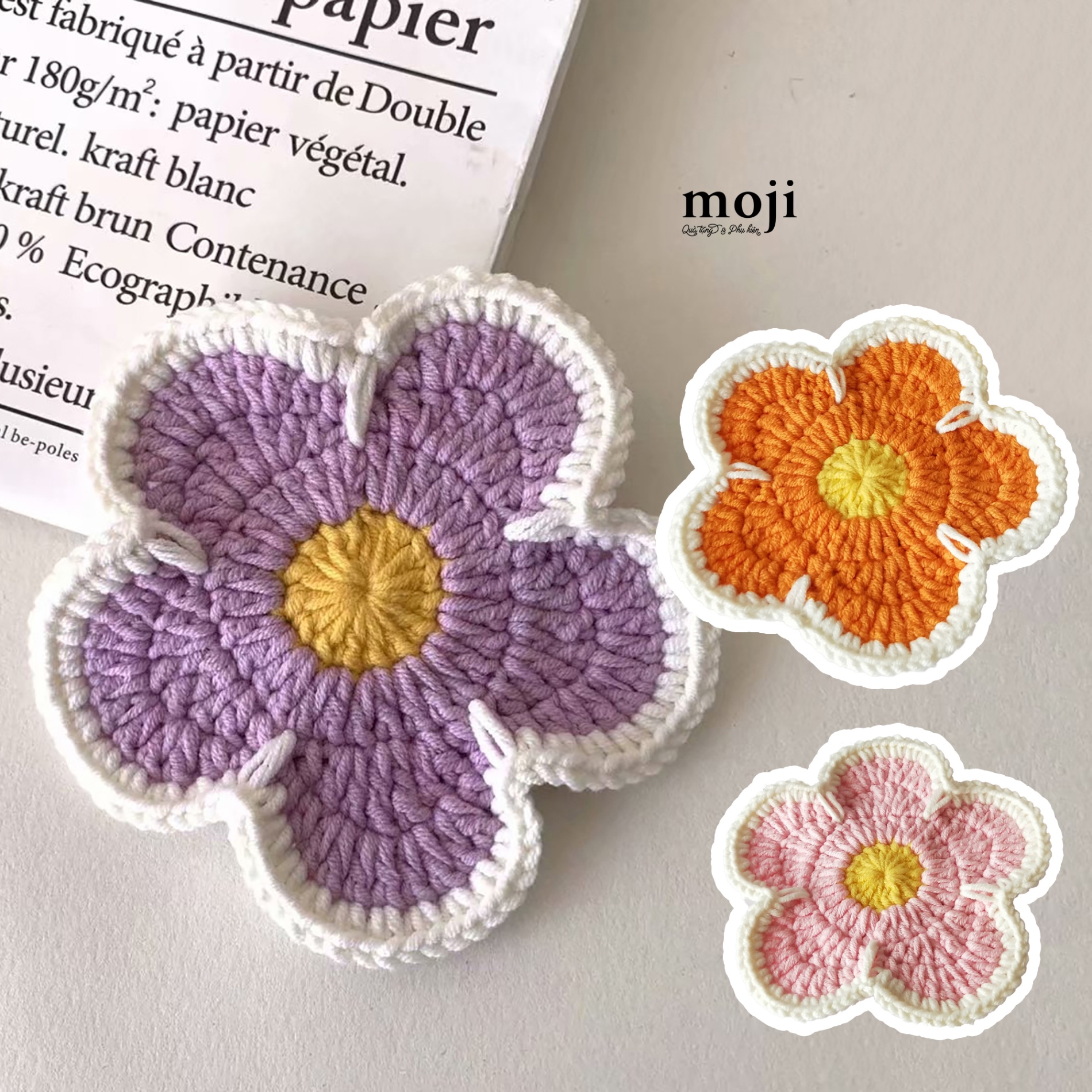 Lót cốc móc len Colorful flower