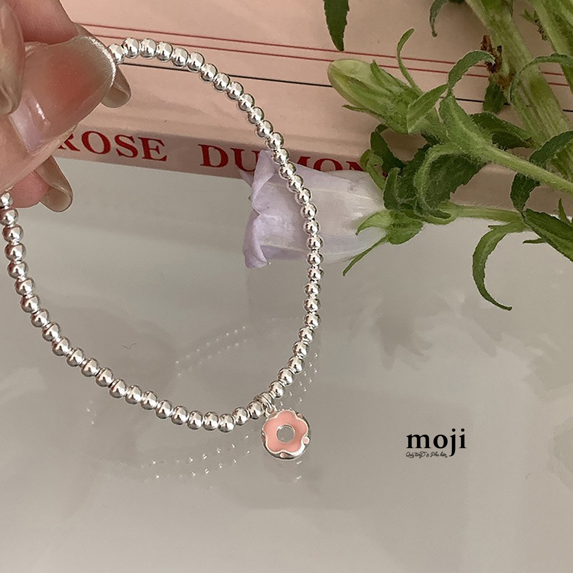 Vòng tay mạ bạc Flower donut chuỗi hạt tròn