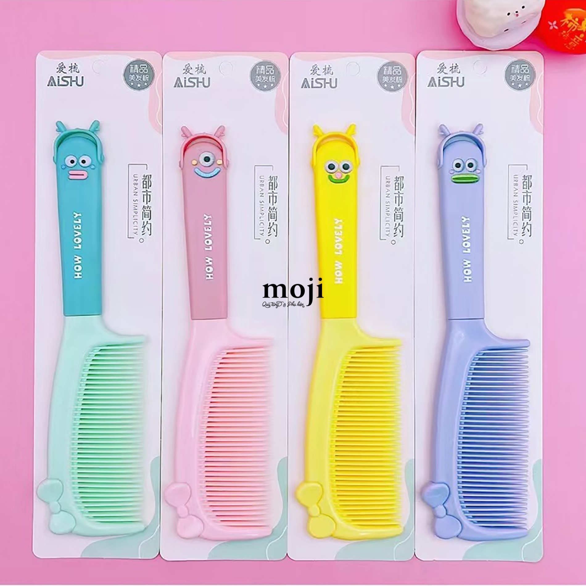 Lược nhựa răng khít Funny vibes animal how lovely big eyes bow nơ môi dày 20cm