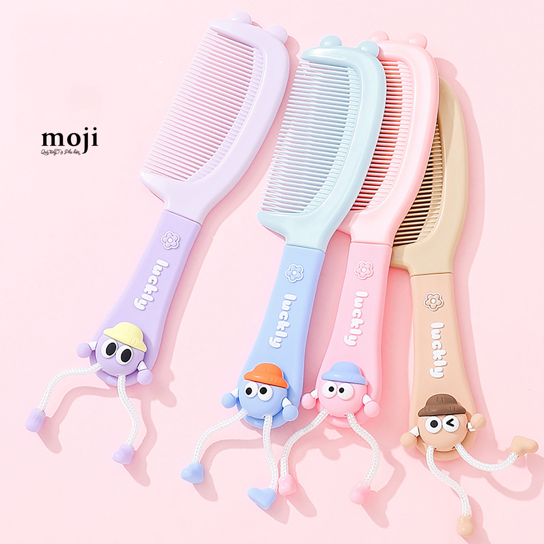 Lược nhựa răng khít Bồ hóng big eyes chân dài flower luckly 19cm