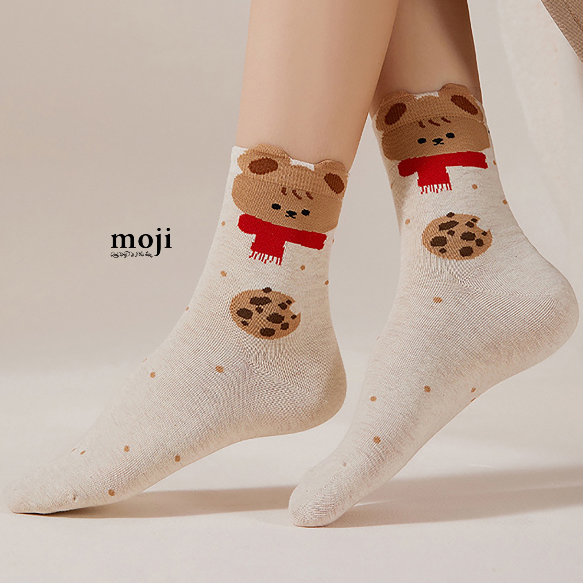 Tất vớ cổ cao Baby bear face quàng khăn cookie