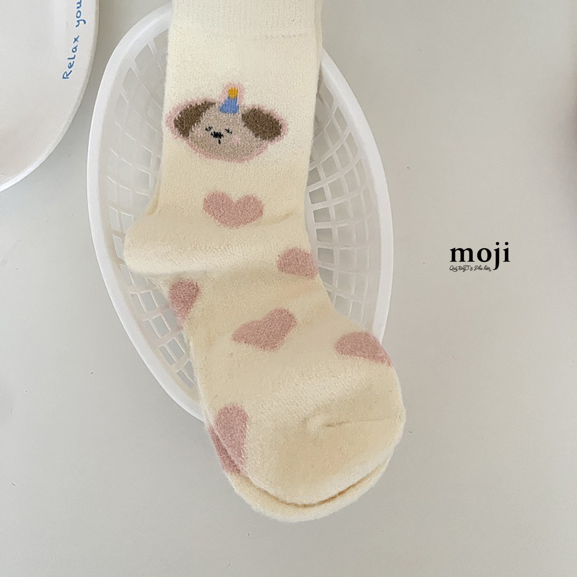 Tất vớ cổ cao lông xù Cute dog face đội mũ party heart