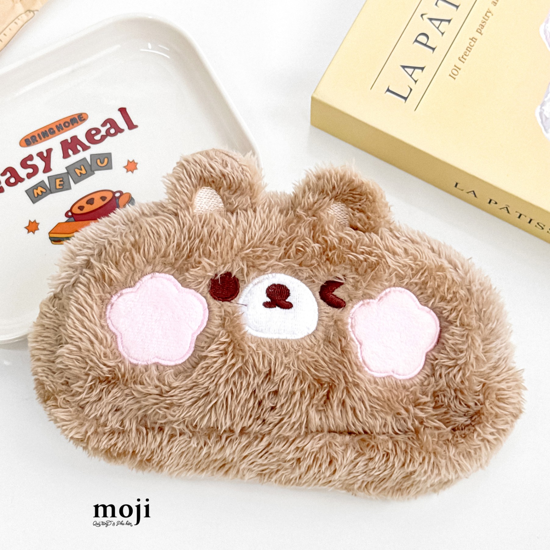 Hộp bút lớn Baby bear má hồng hình hoa có tai 4x10x18