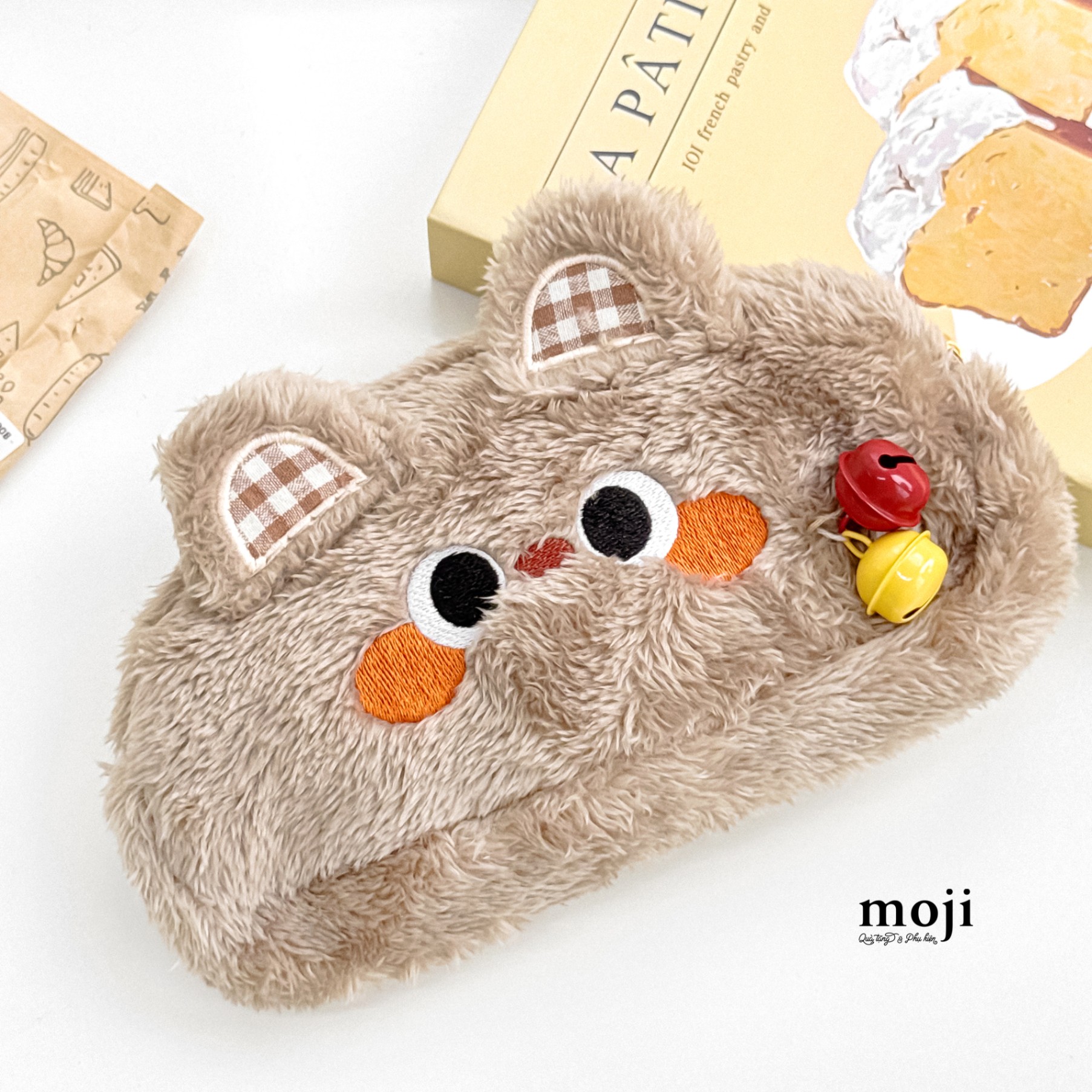 Hộp bút lớn Cute animal face có tai kẻ ô leng keng 4x10x18