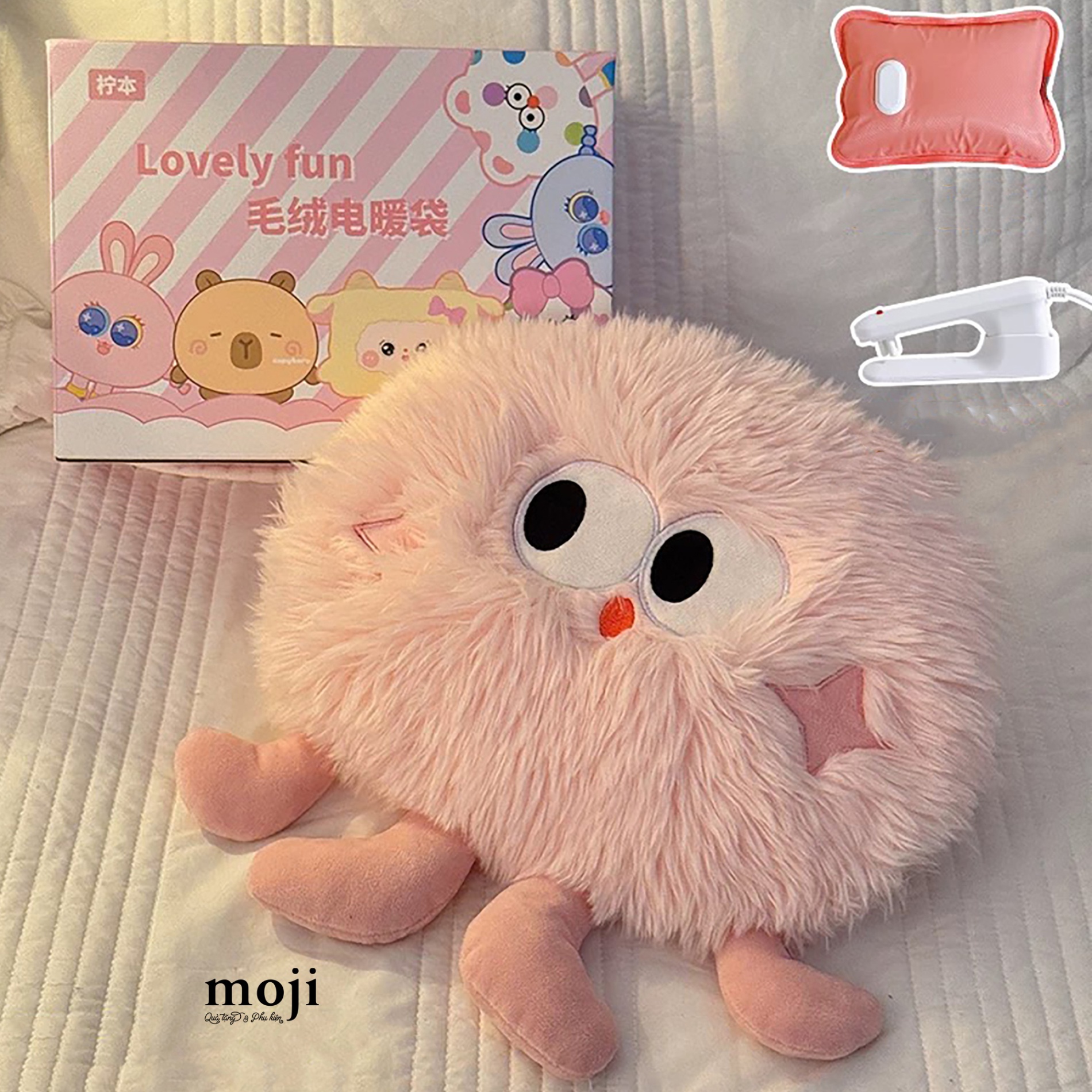 Gối sưởi Cute animal lông xù má hồng ngôi sao có chân sạc điện 25*30