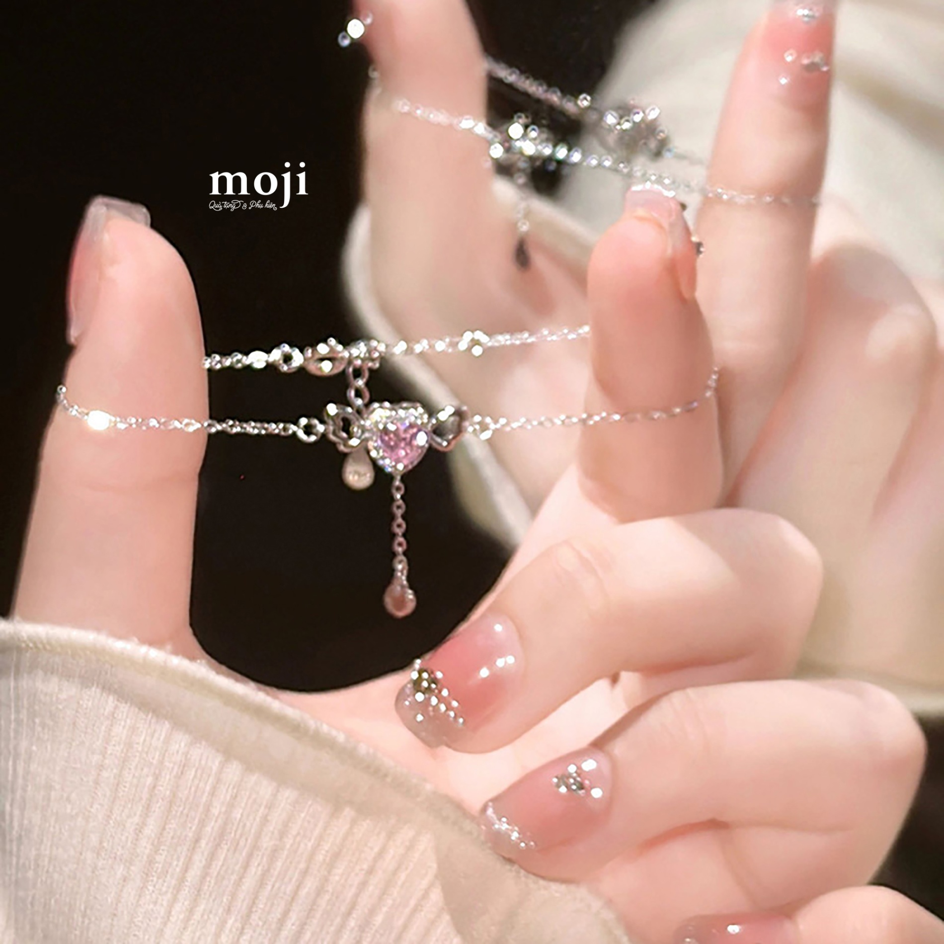 Vòng tay mạ bạc Angel heart thả dây dài