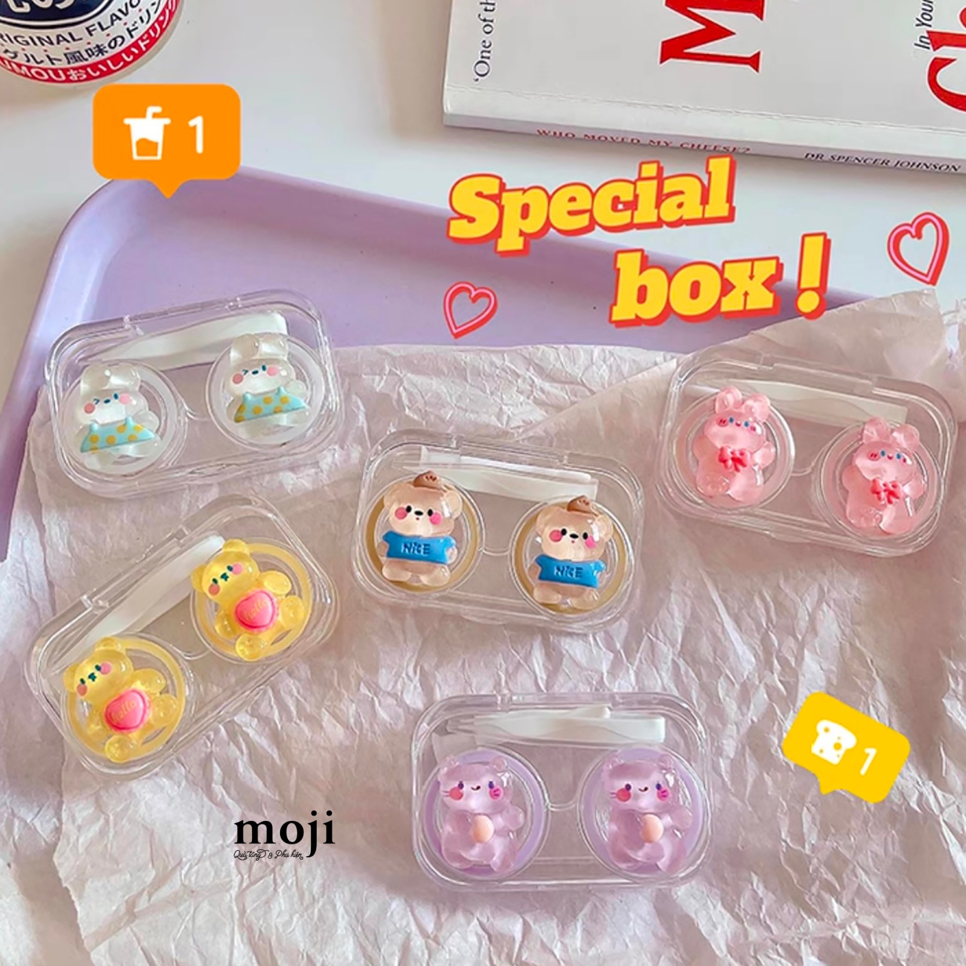 Hộp đựng lens Cute animal basic má hồng