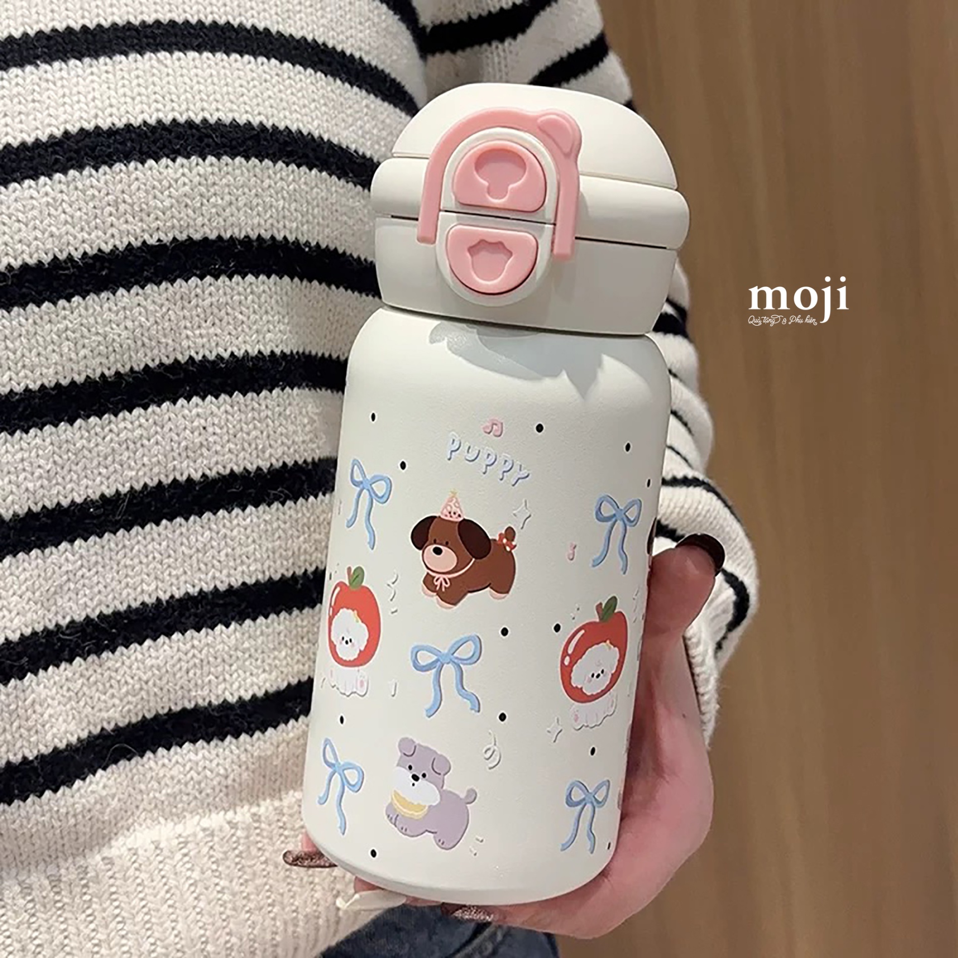Bình nước giữ nhiệt Cute dog puppy fruit bow nơ 480ml