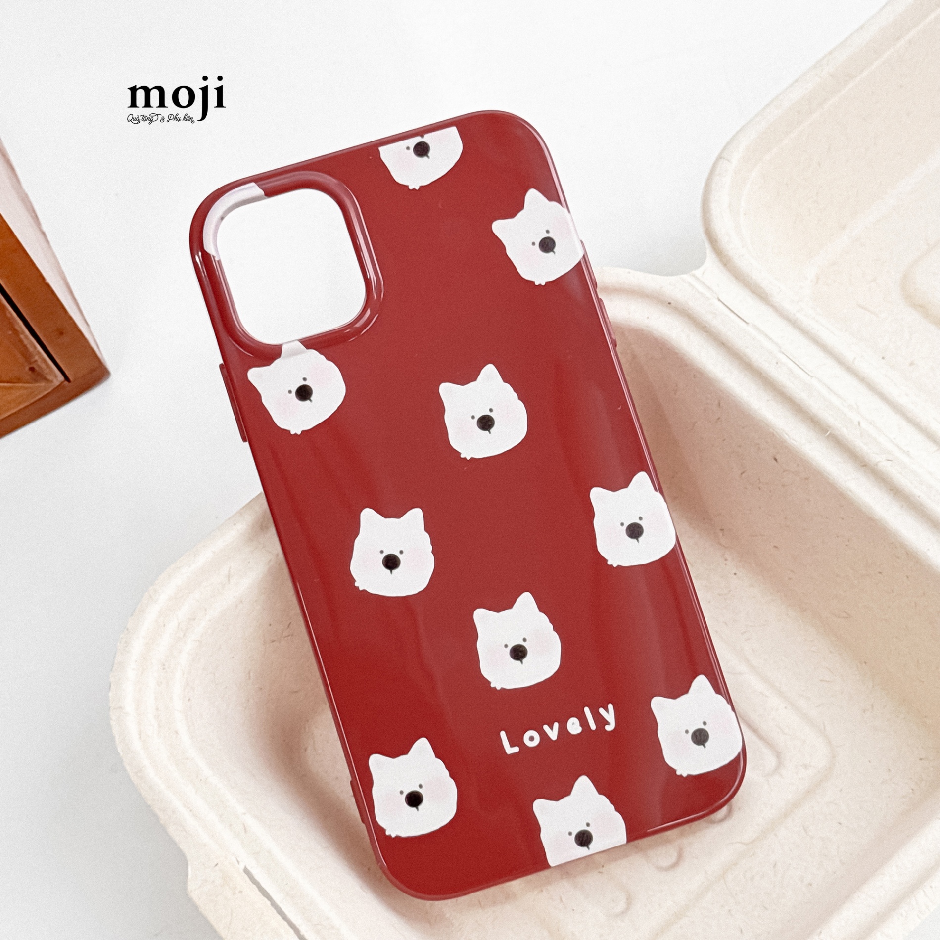 Ốp điện thoại Lovely dog face má hồng nền màu