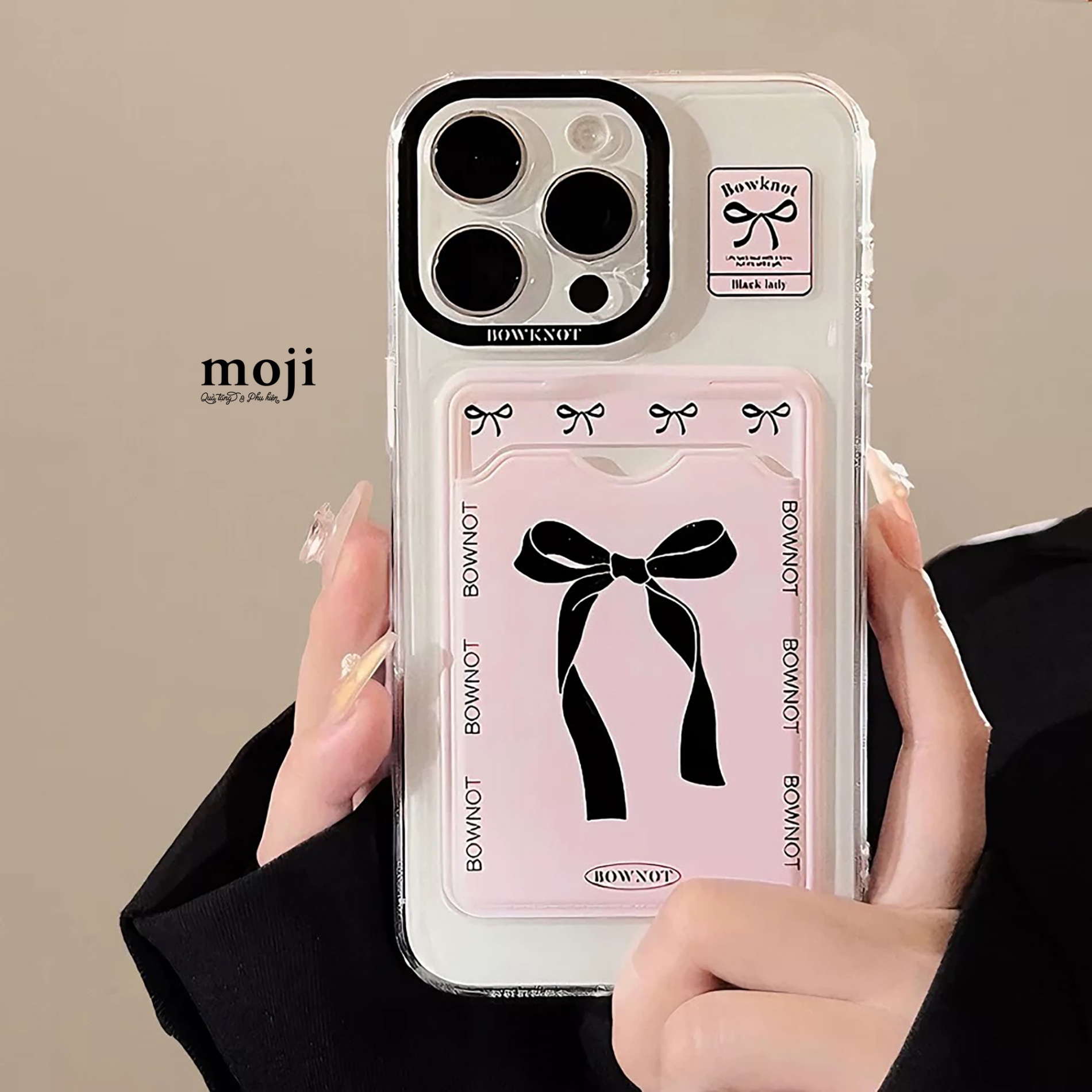 Ốp điện thoại Bow nơ bowknot black lady lưng cắt ngăn đa năng