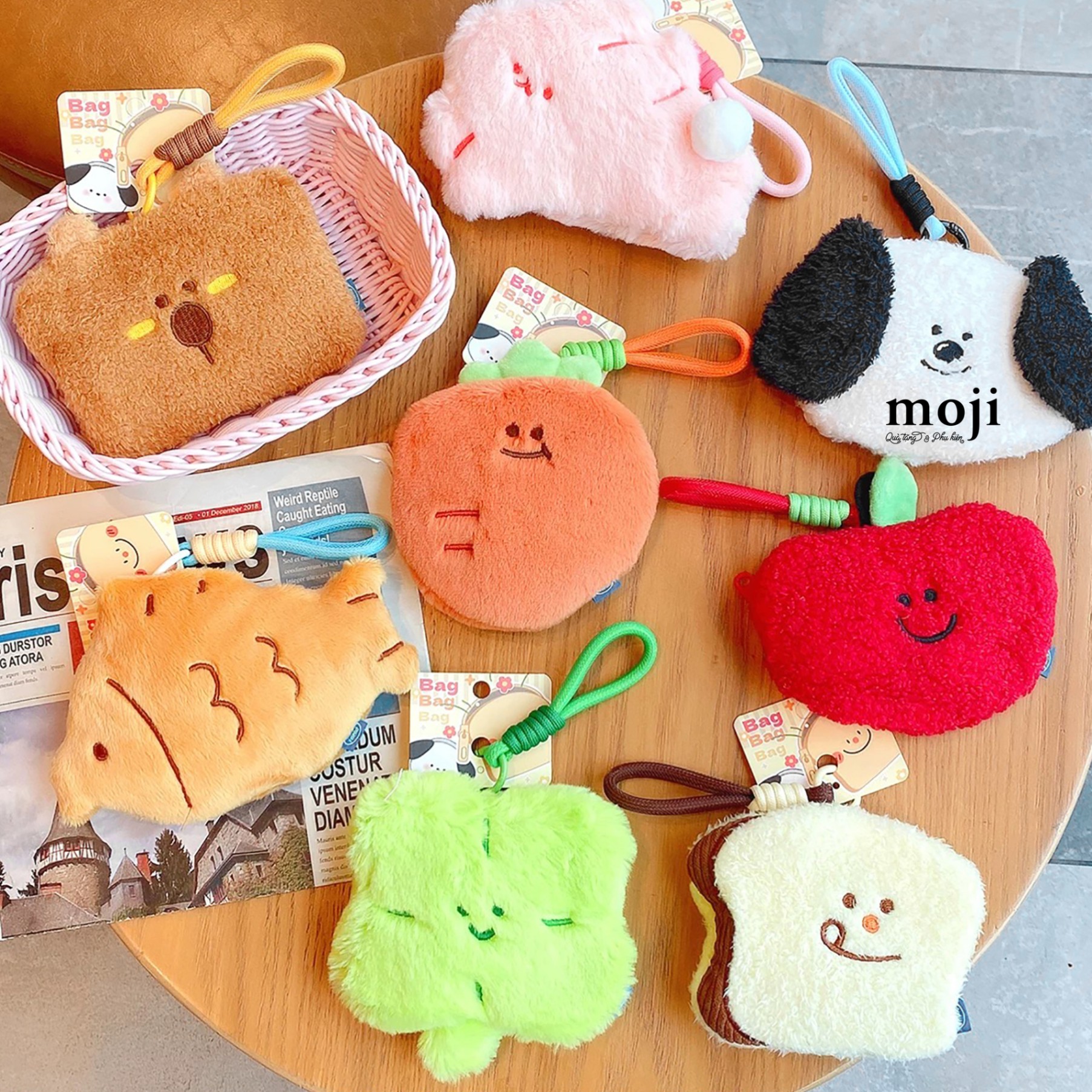 Túi ví đa năng Happy animal love food cỏ may mắn 13cm