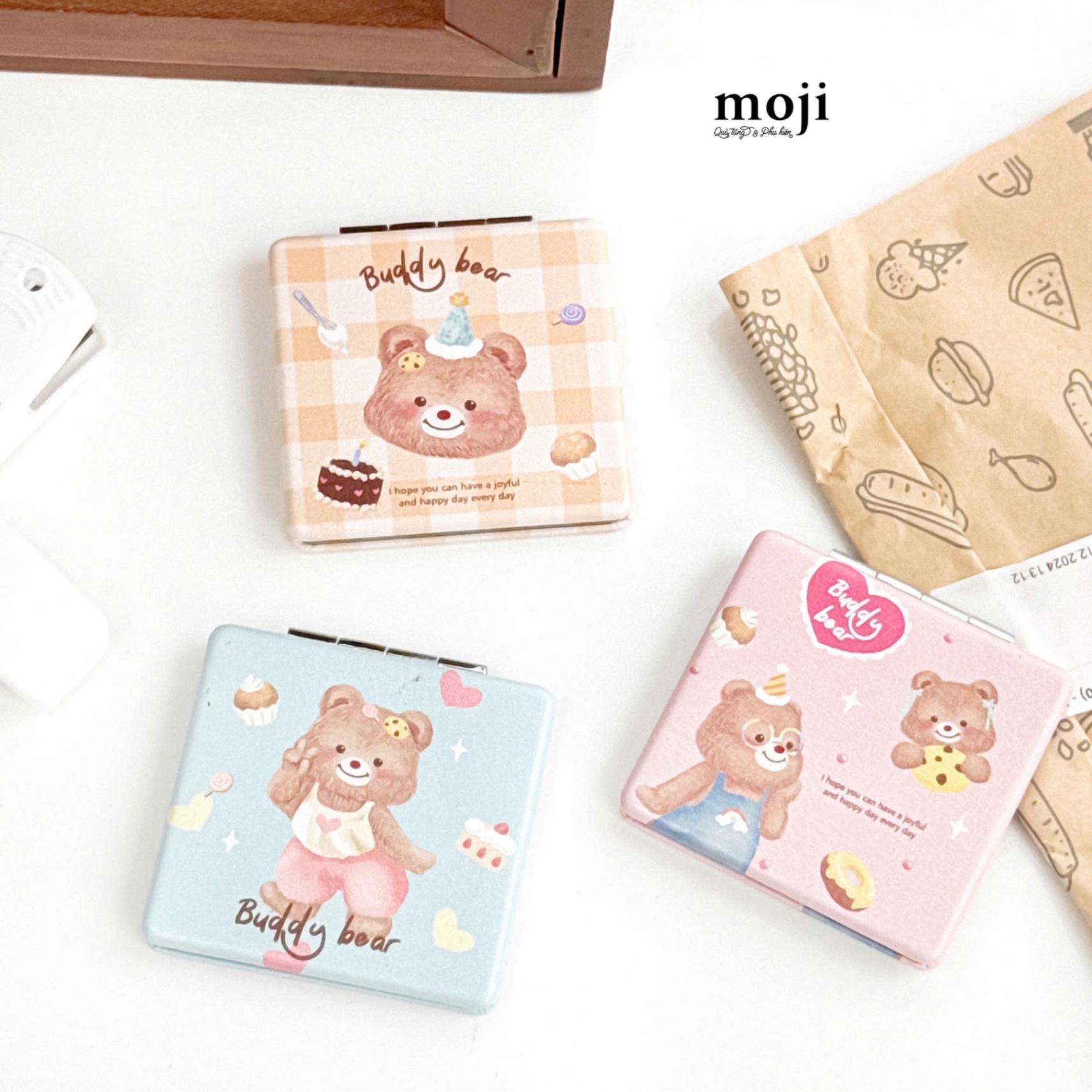 Gương gập vuông Buddy bear sweet time 6x6
