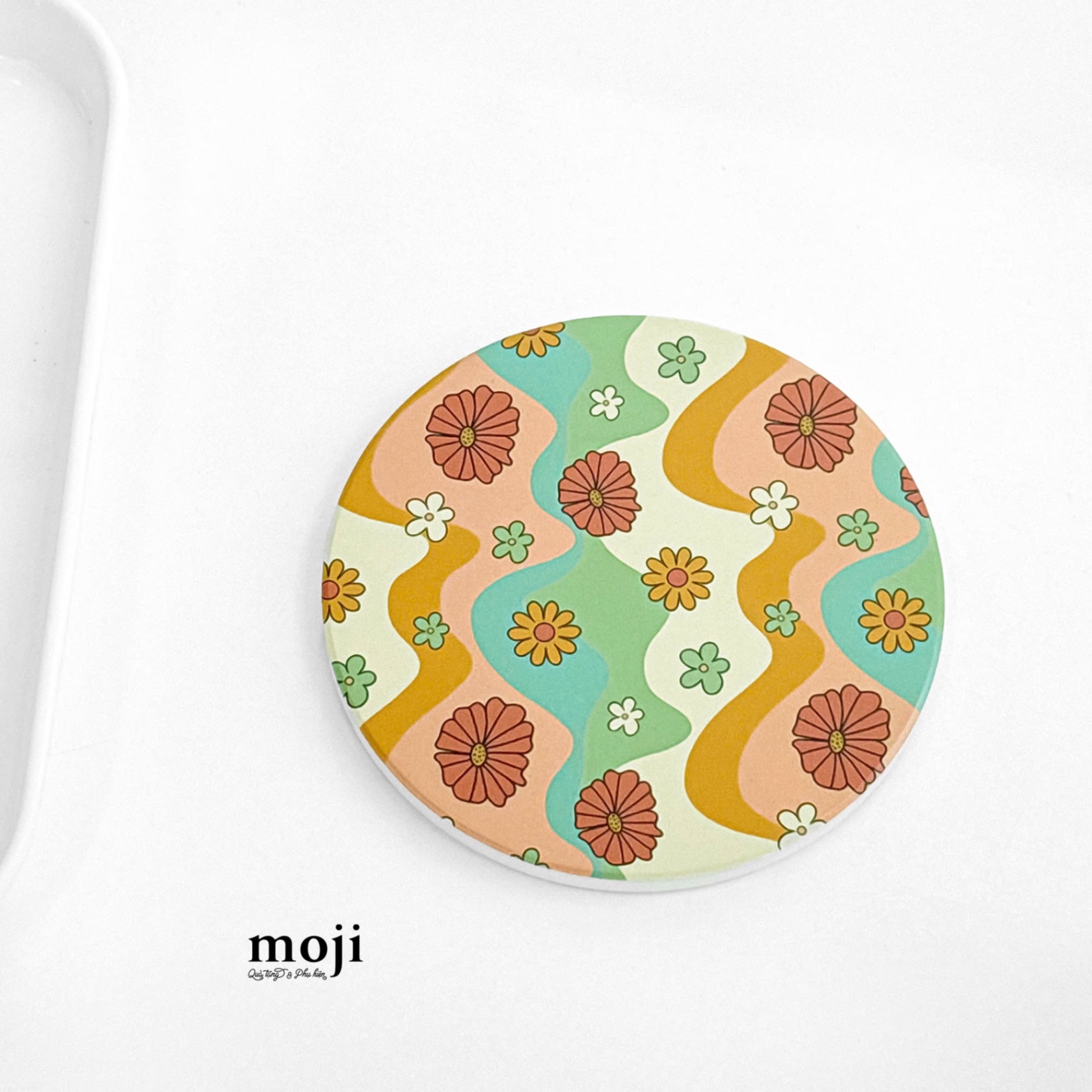 Lót cốc Colorful flower nền lượn sóng màu sắc 10cm