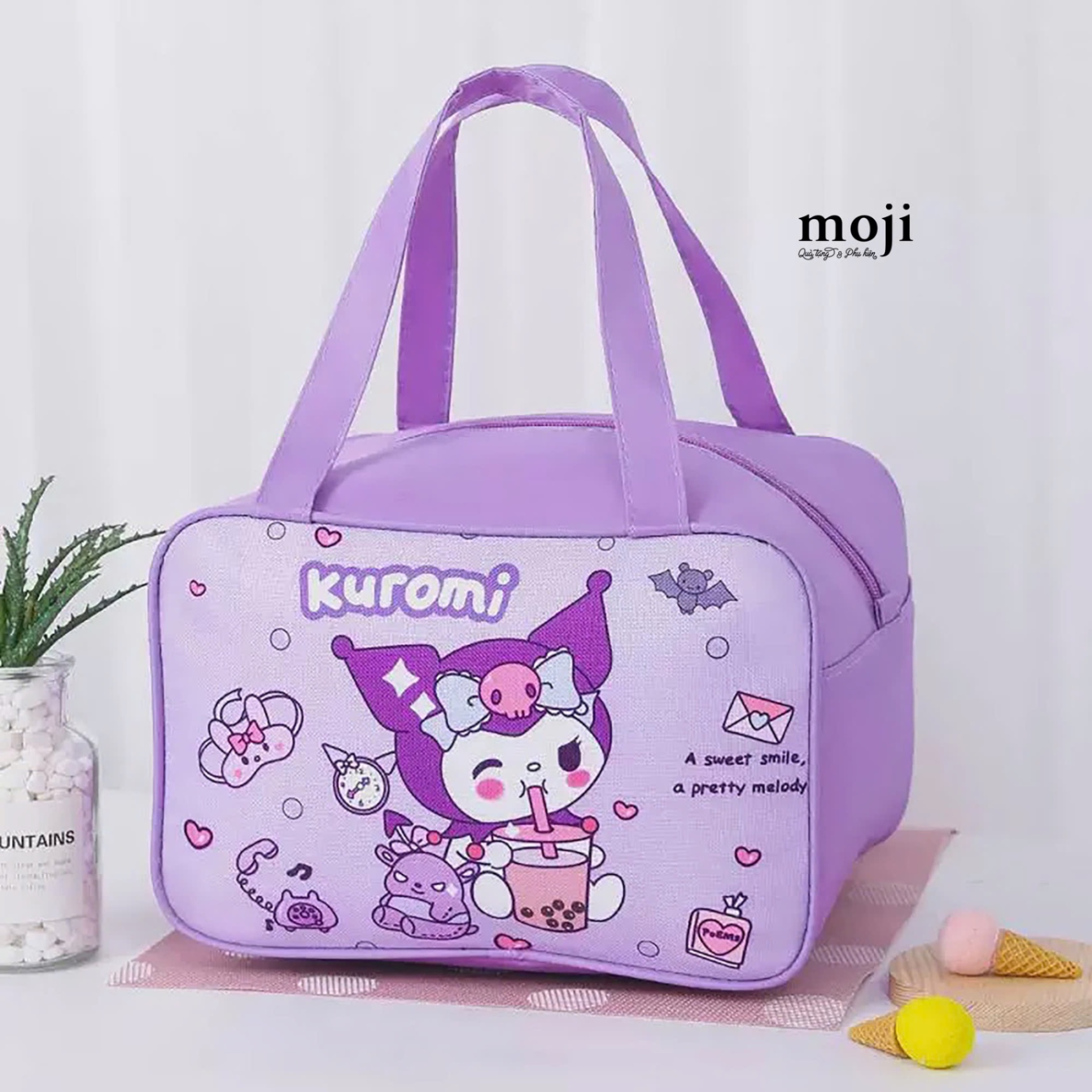 Túi đựng cơm giữ nhiệt Sanrio family Kuromi milk tea a sweet smile 18x19x27