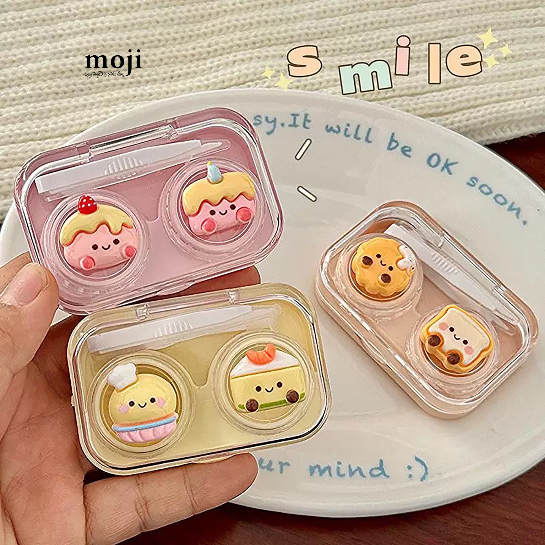 Hộp đựng lens Sweet cake happy face