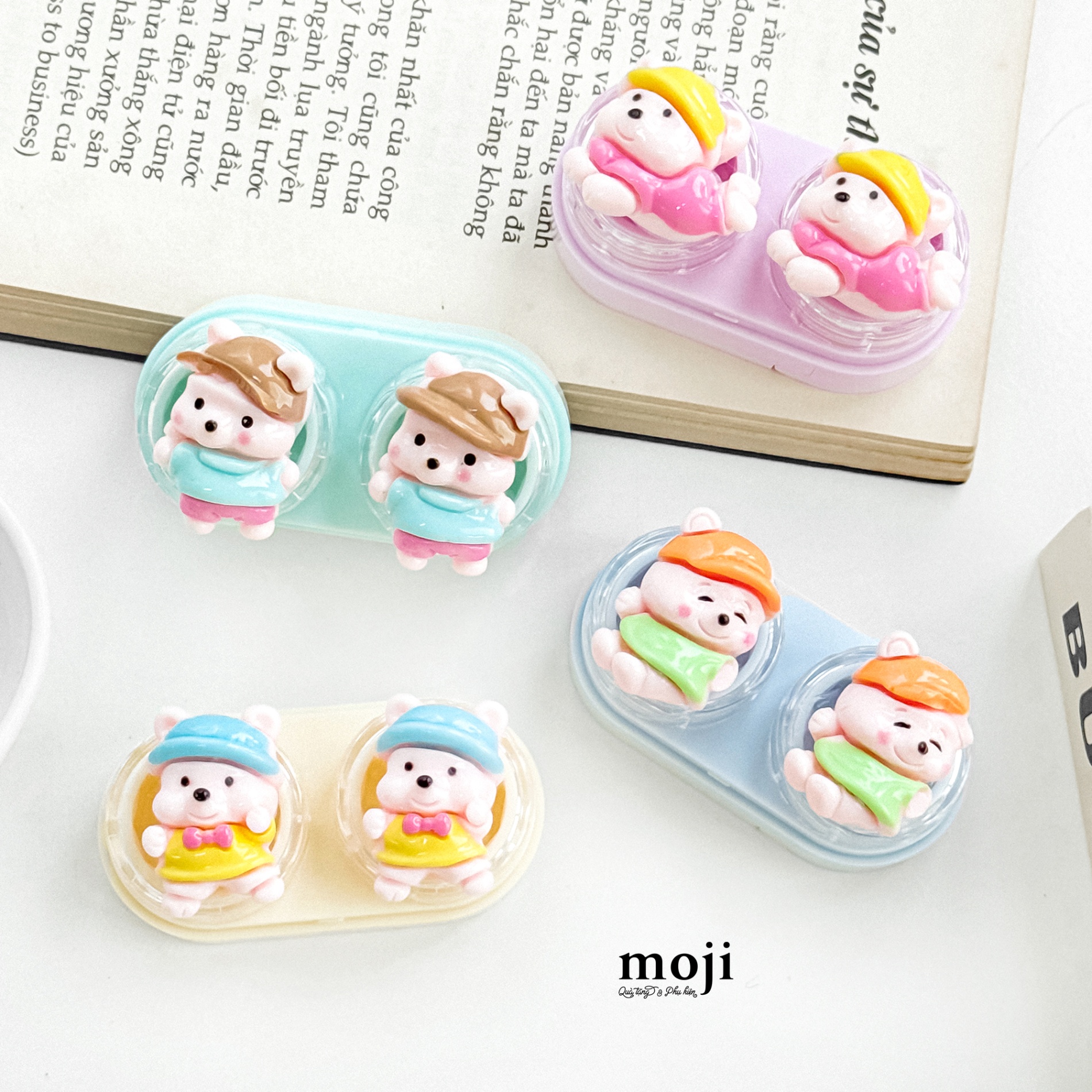Hộp đựng lens Baby bear má béo đội mũ màu sắc