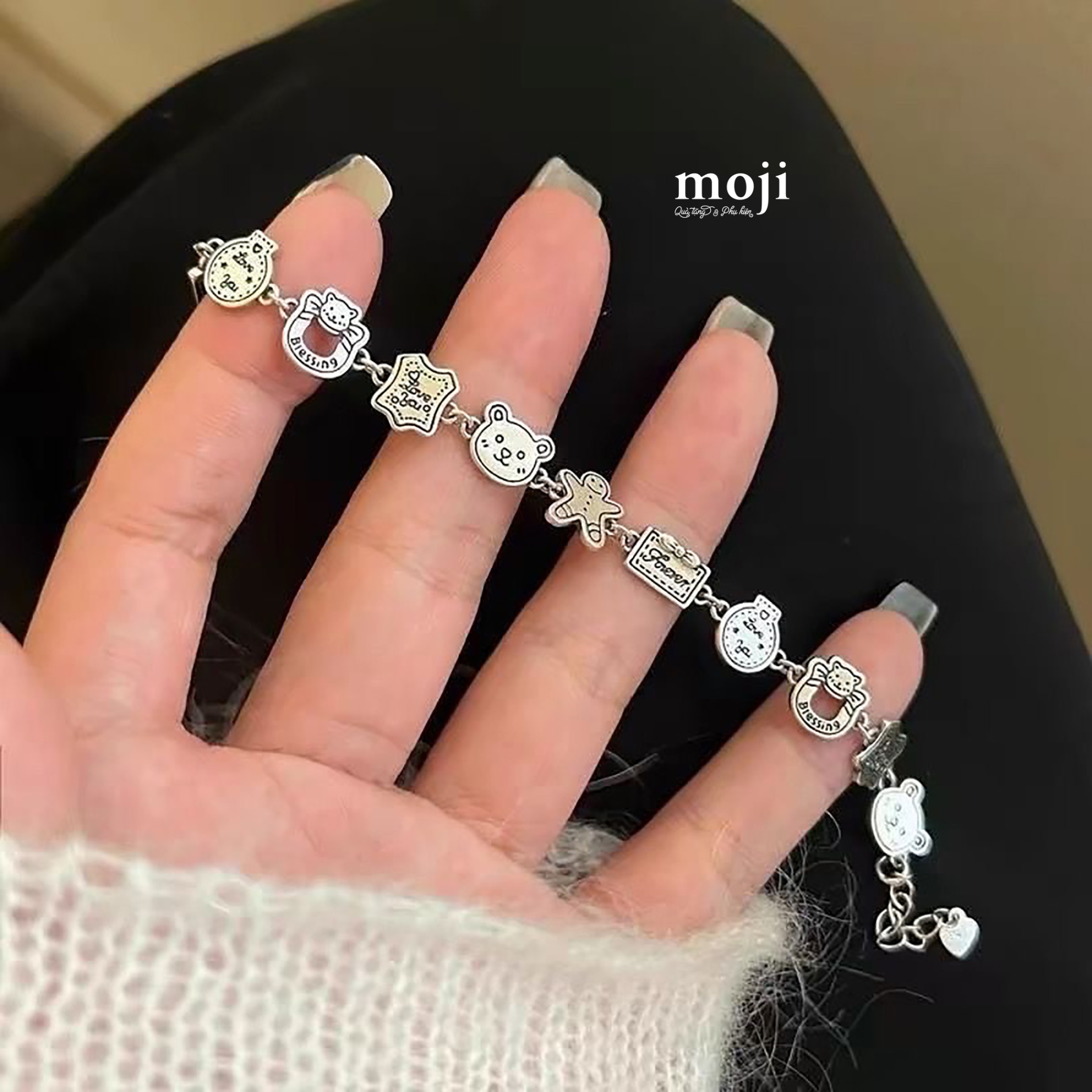 Vòng tay mạ bạc Bánh gừng baby bear blessing love you forever