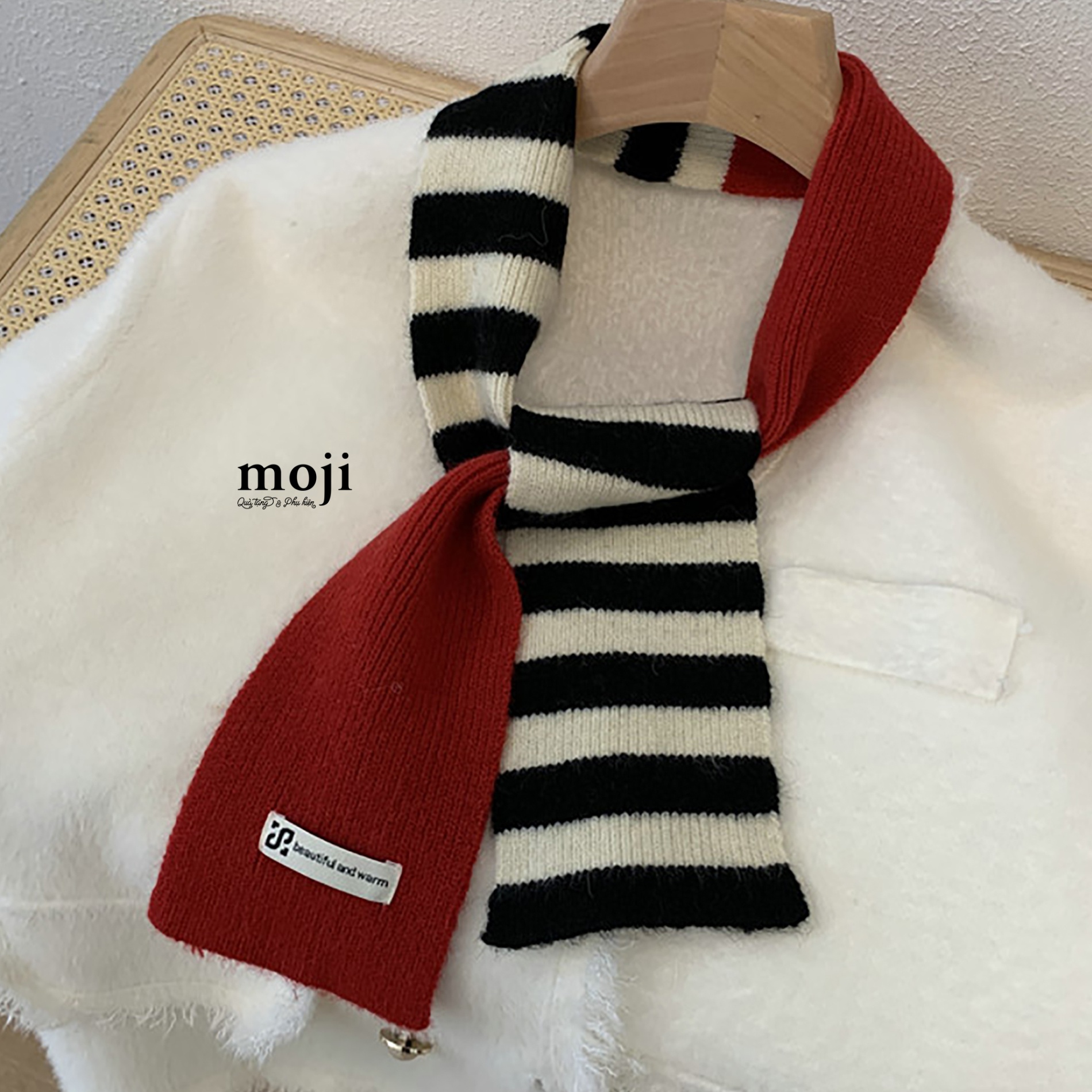 Khăn len cashmere Basic nửa sọc ngang nửa màu trơn 10x120