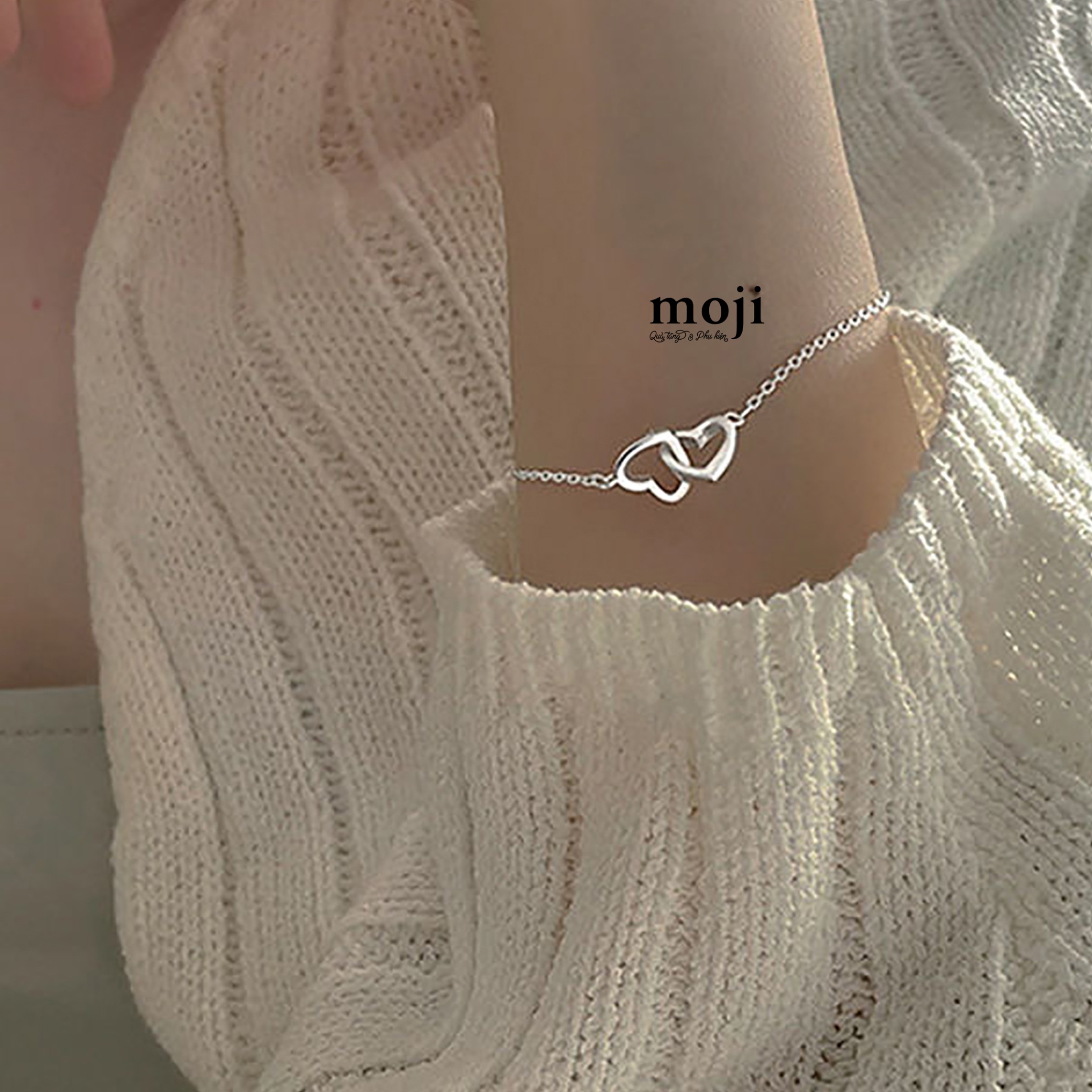 Vòng tay mạ bạc Double heart trái tim lồng vào nhau