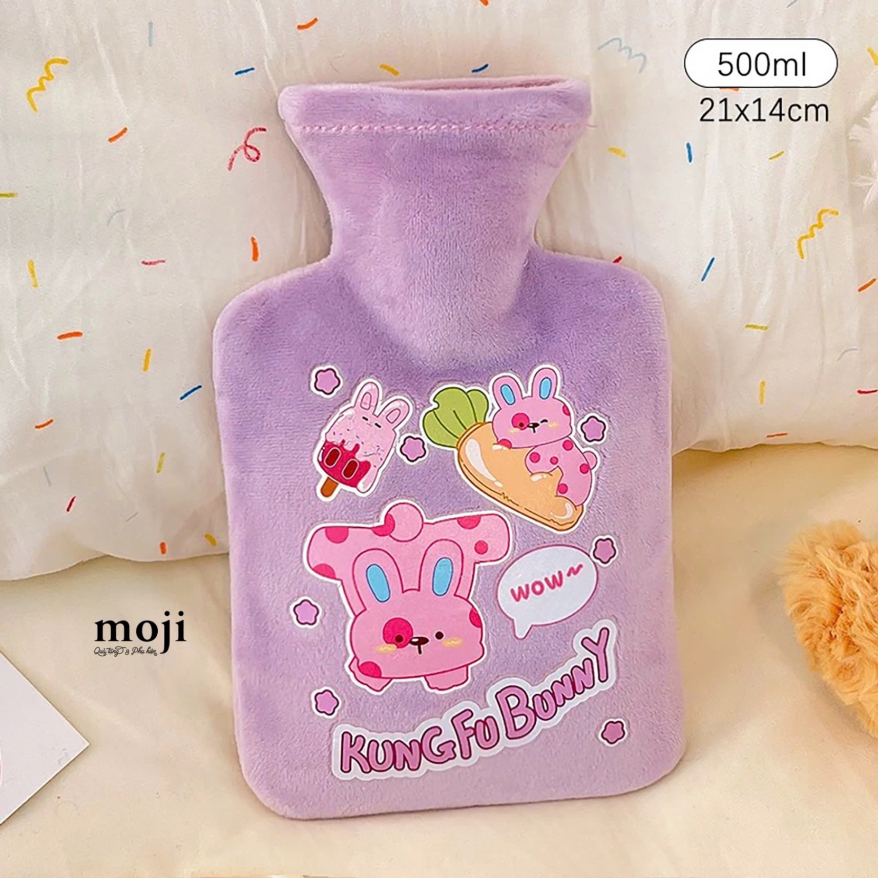 Túi chườm giữ nhiệt bọc vải Kungfu bunny thỏ chấm bi 14x21