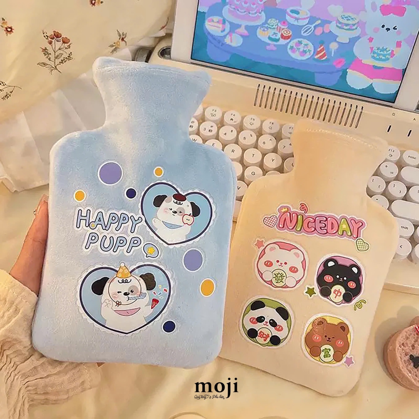 Túi chườm giữ nhiệt bọc vải Happy cat happy puppy heart 14x21