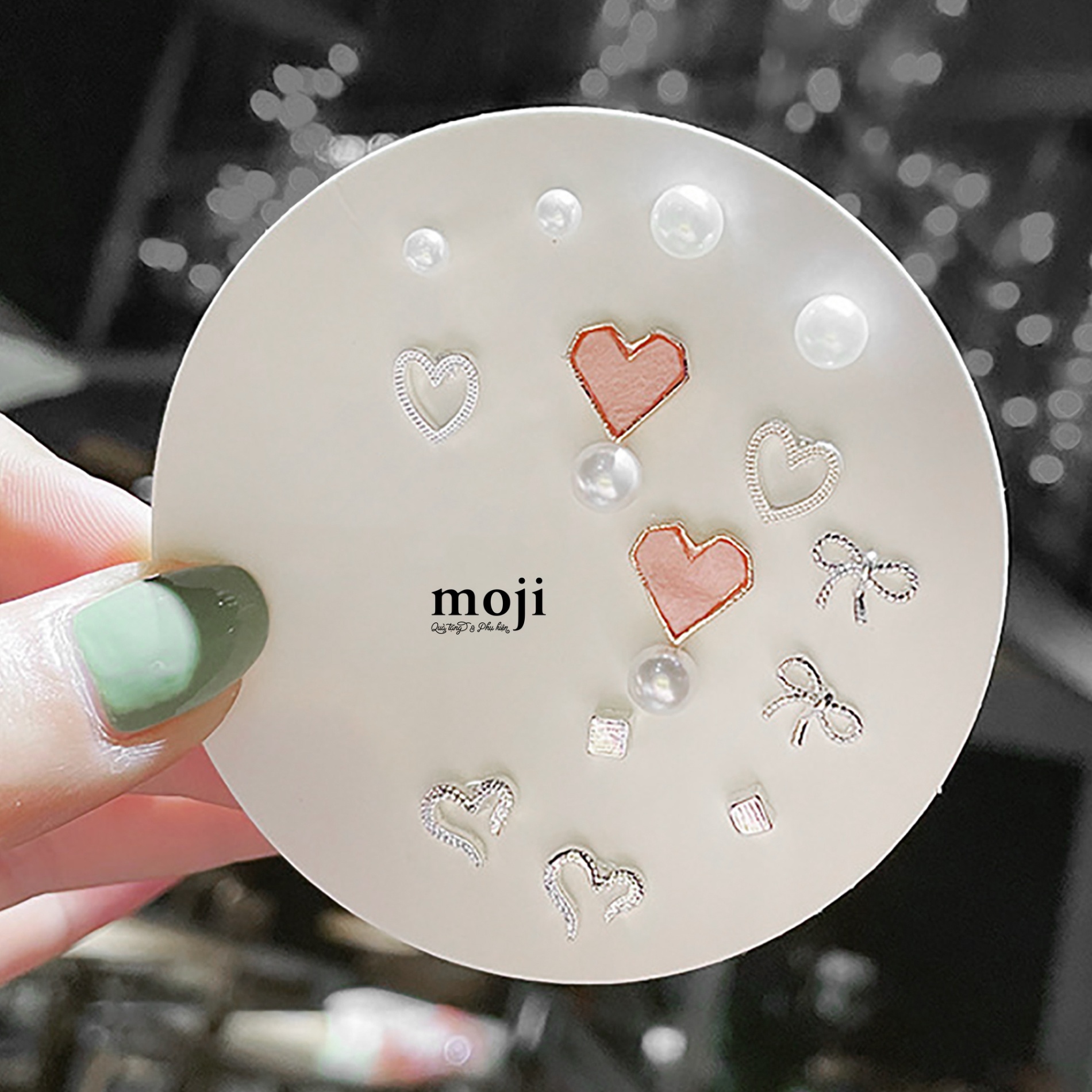 Khuyên tai set16 Bow nơ heart khối vuông ngọc trai
