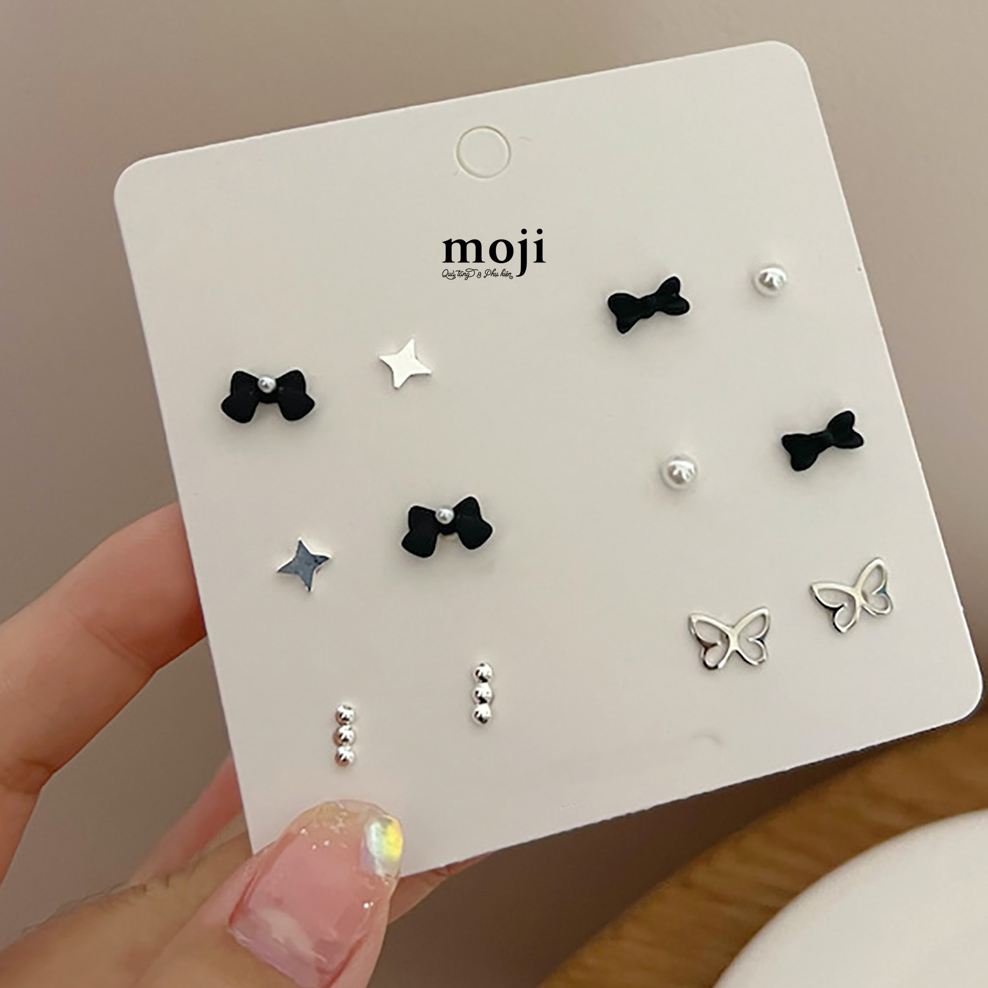 Khuyên tai set12 Butterfly bow nơ ngọc trai ngôi sao