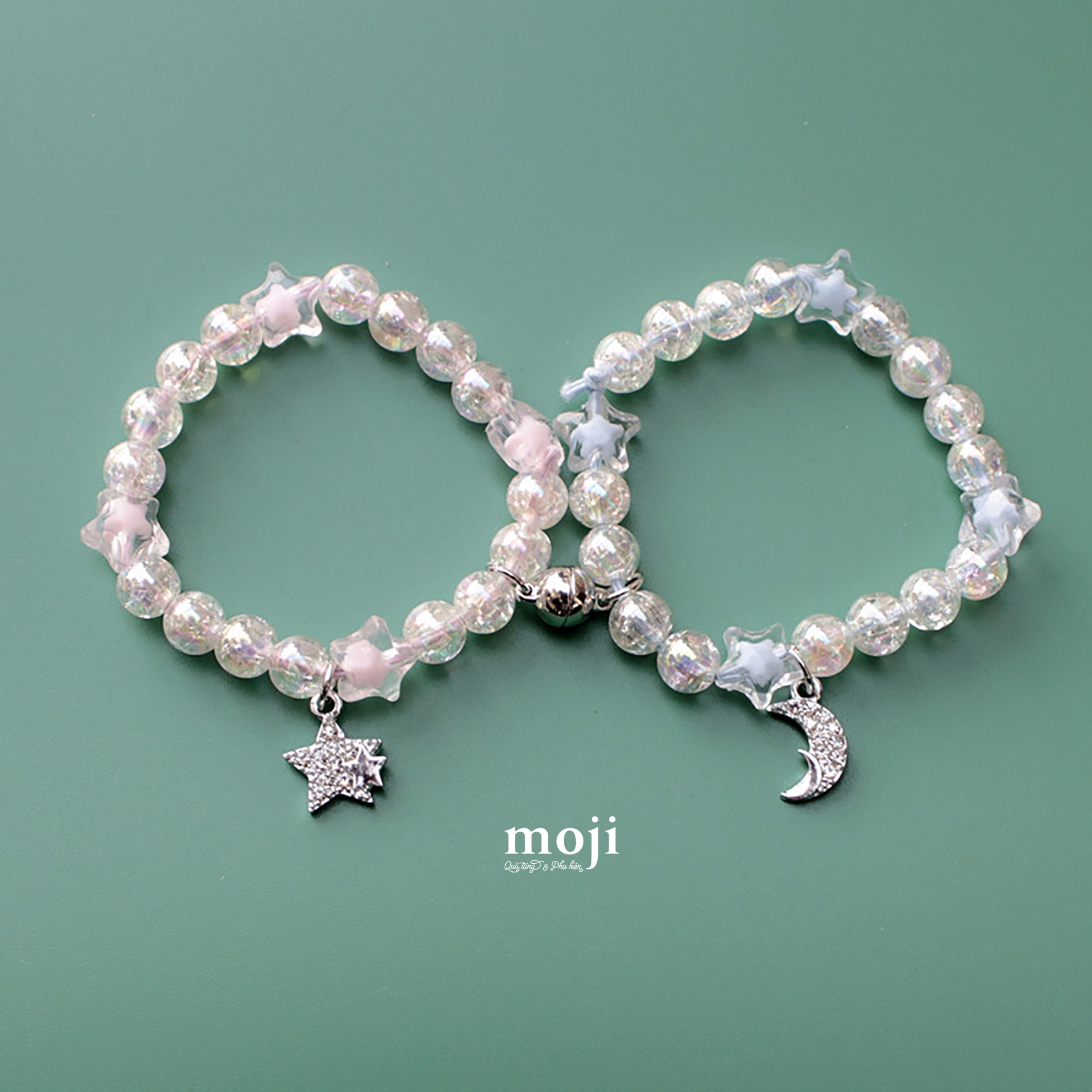 Vòng tay set2 Couple moon star đính đá nam châm