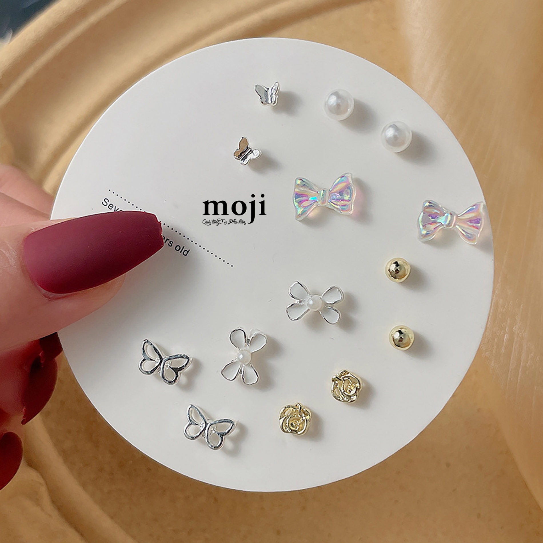 Khuyên tai set14 Butterfly bow nơ flower hạt tròn ngọc trai