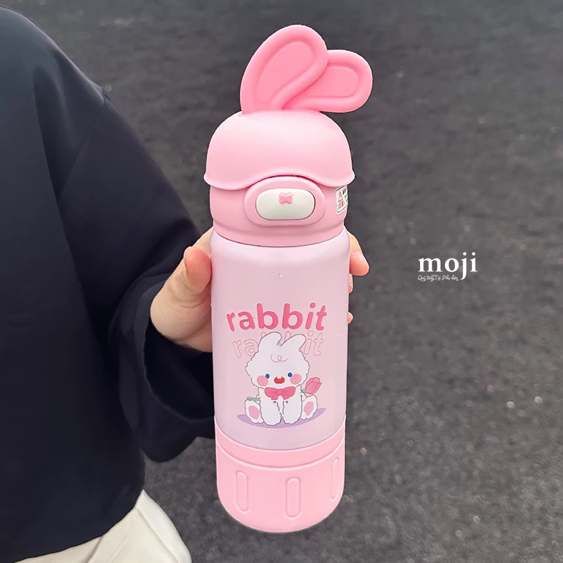 Bình nước giữ nhiệt Rabbit flower bow nơ có tai 450ml