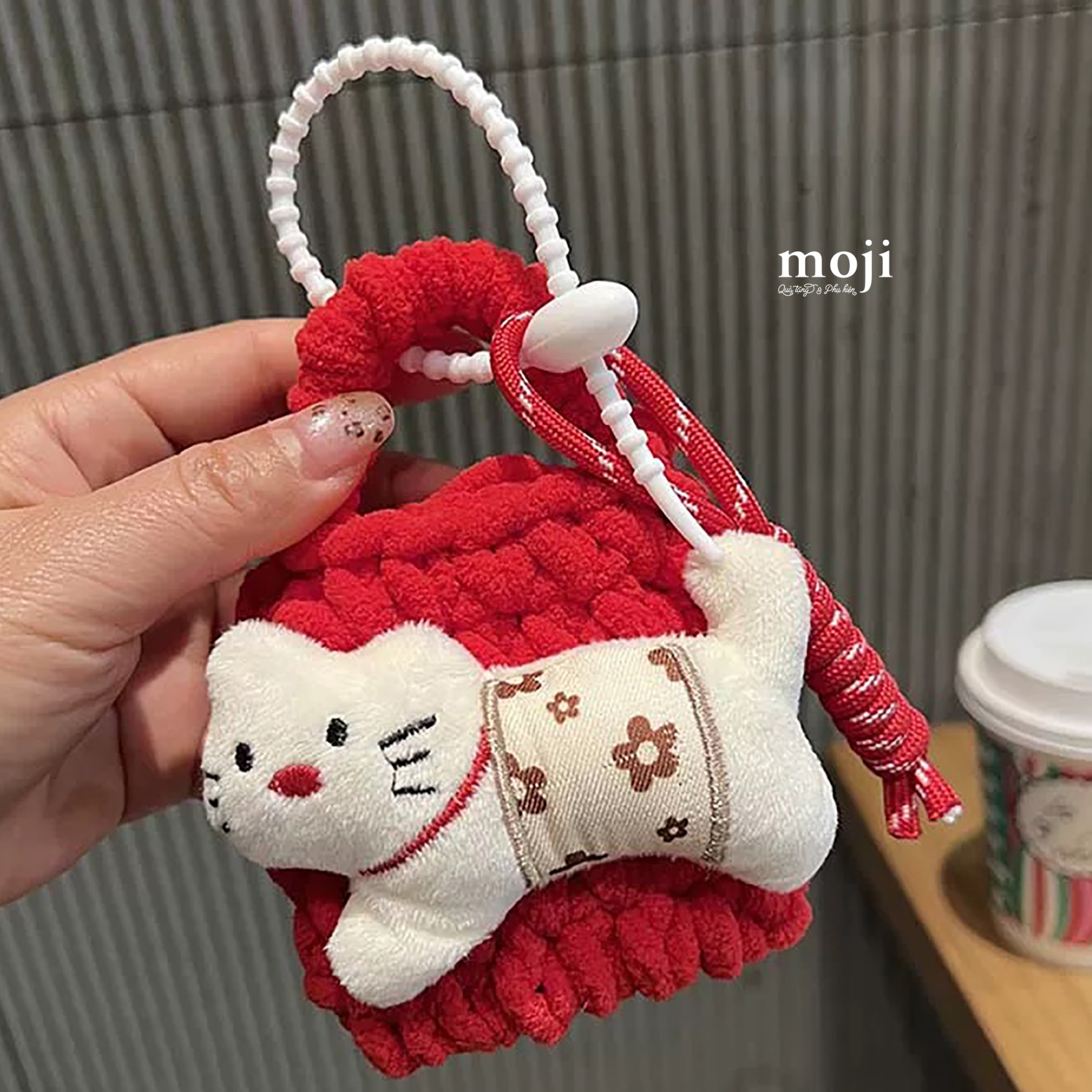 Túi ví đa năng đựng airpods móc len Cute cat dog áo họa tiết