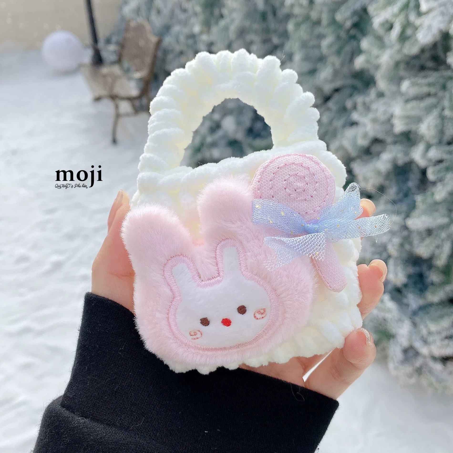 Túi ví đa năng đựng airpods móc len Rabbit face candy carrot