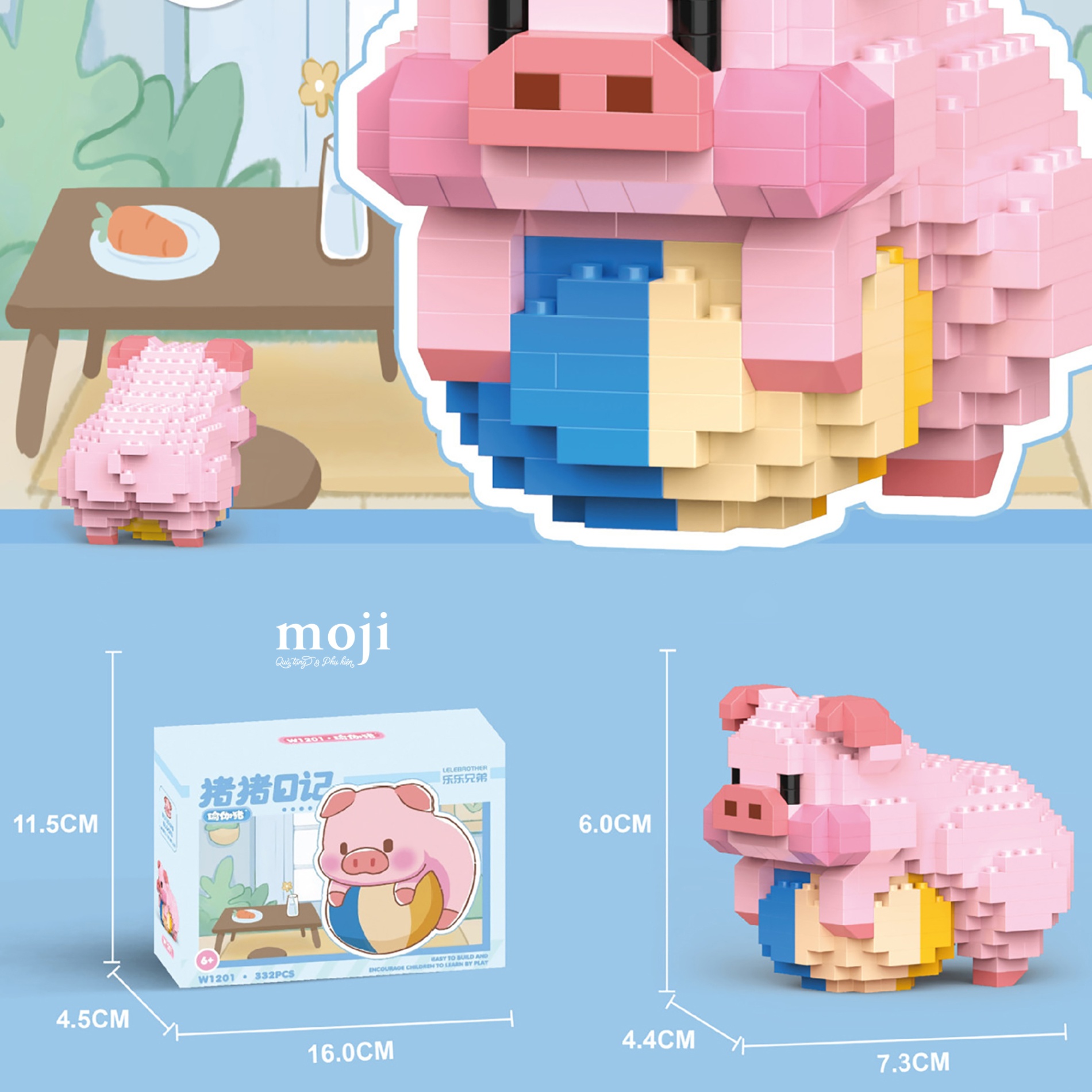 Đồ chơi xếp hình Cute pig yoga 4x6x7