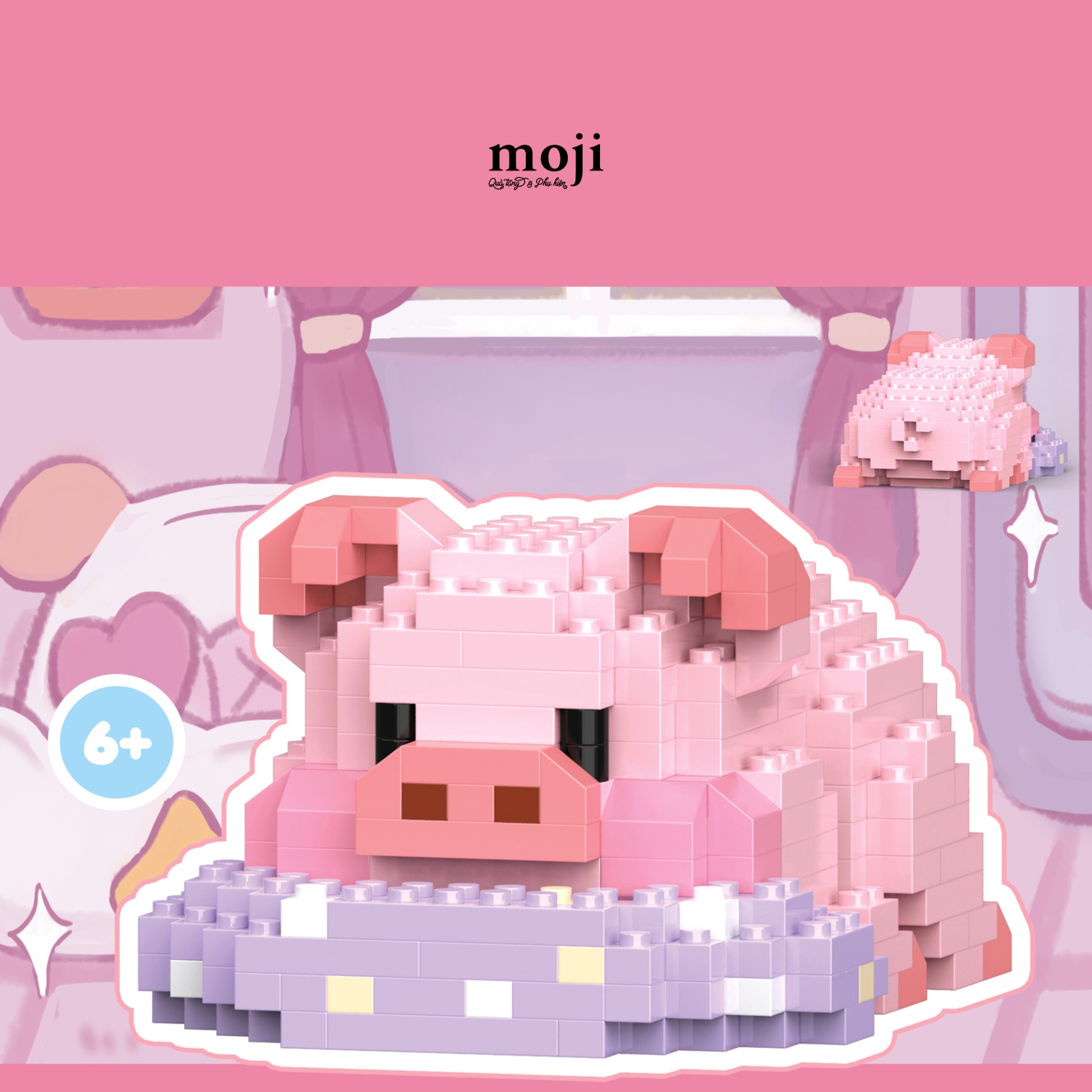 Đồ chơi xếp hình Cute pig nằm trên gối 4x6x7