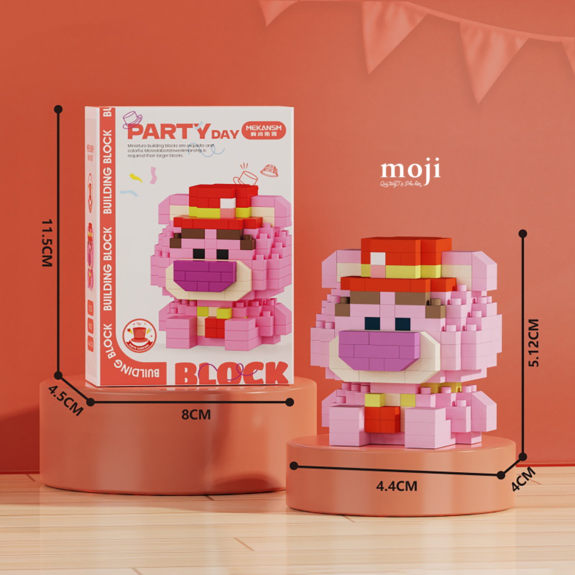 Đồ chơi xếp hình TS Gấu dâu Lotso party day đội mũ 4x4x5