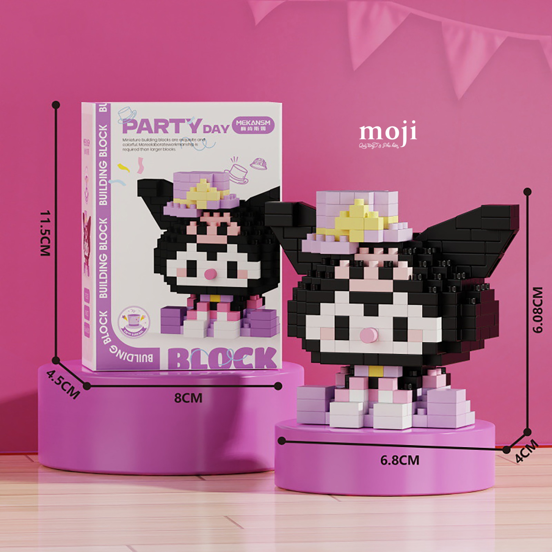 Đồ chơi xếp hình Sanrio family Kuromi party day đội mũ 4x6x6