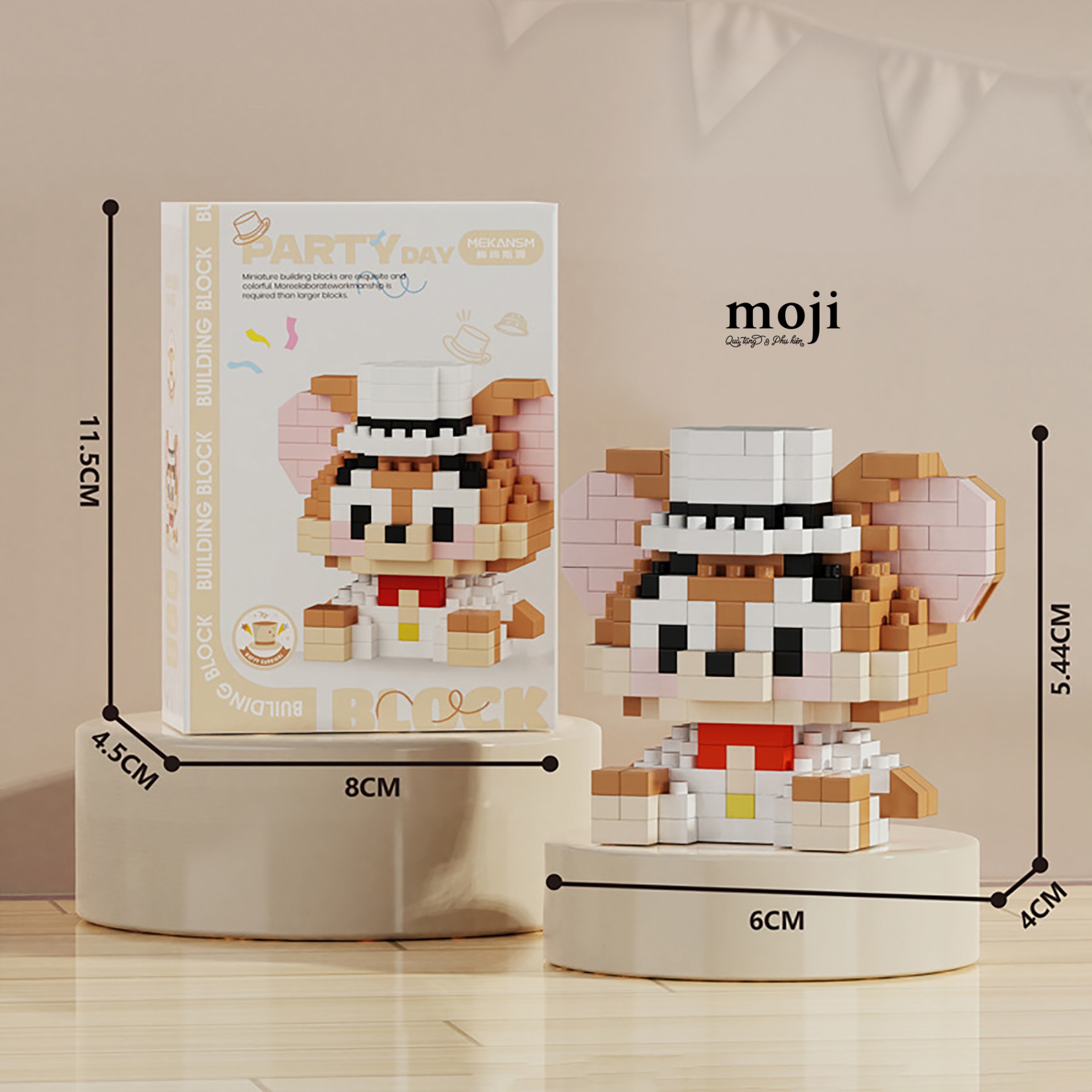 Đồ chơi xếp hình Chuột Jerry party day đội mũ 4x5x6